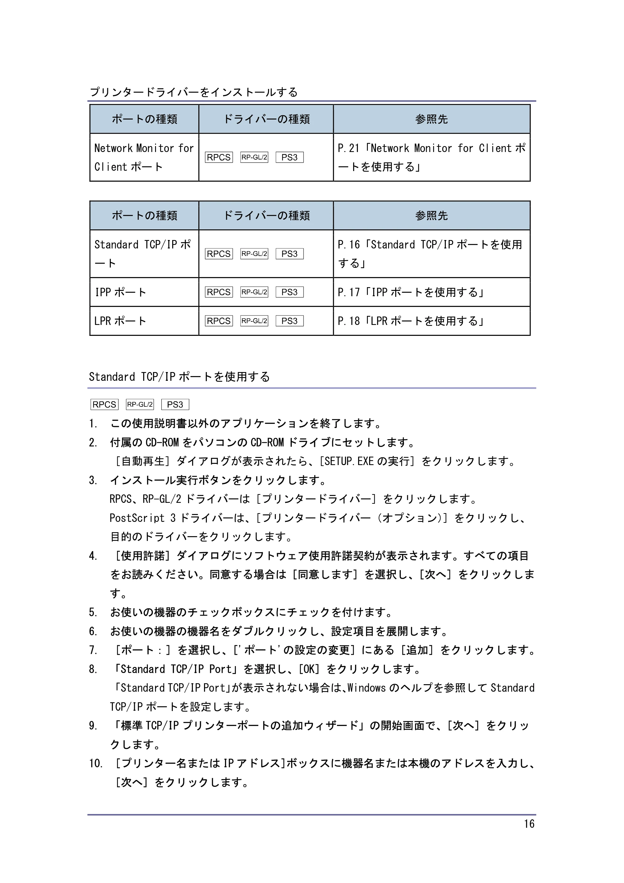 キヤノン iR W940/W940N ドライバーインストールガイド （PDF形式／1.09Mバイト） — 原本ページ — 16ページ