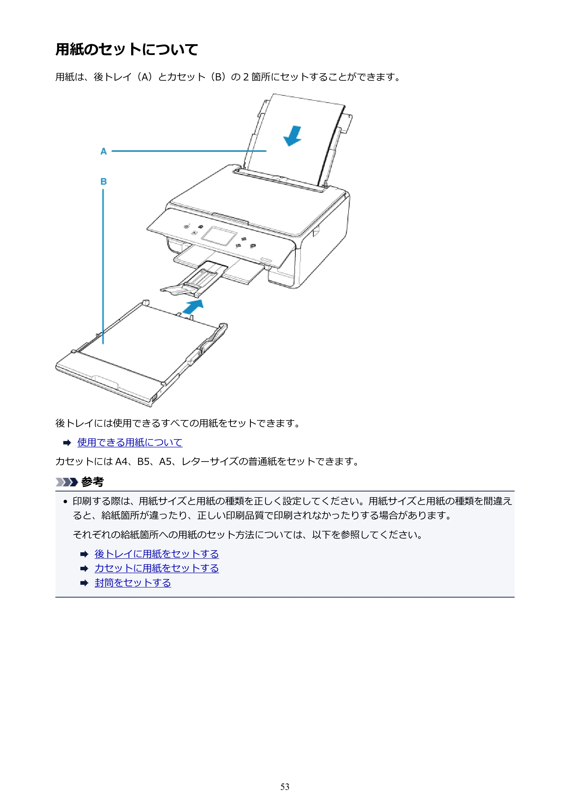 キヤノン PIXUS TS6130 電子マニュアル PDF版 (Windows版)(PDF:13.2MB) — 用紙のセットについて — 原本ページ — 53ページ