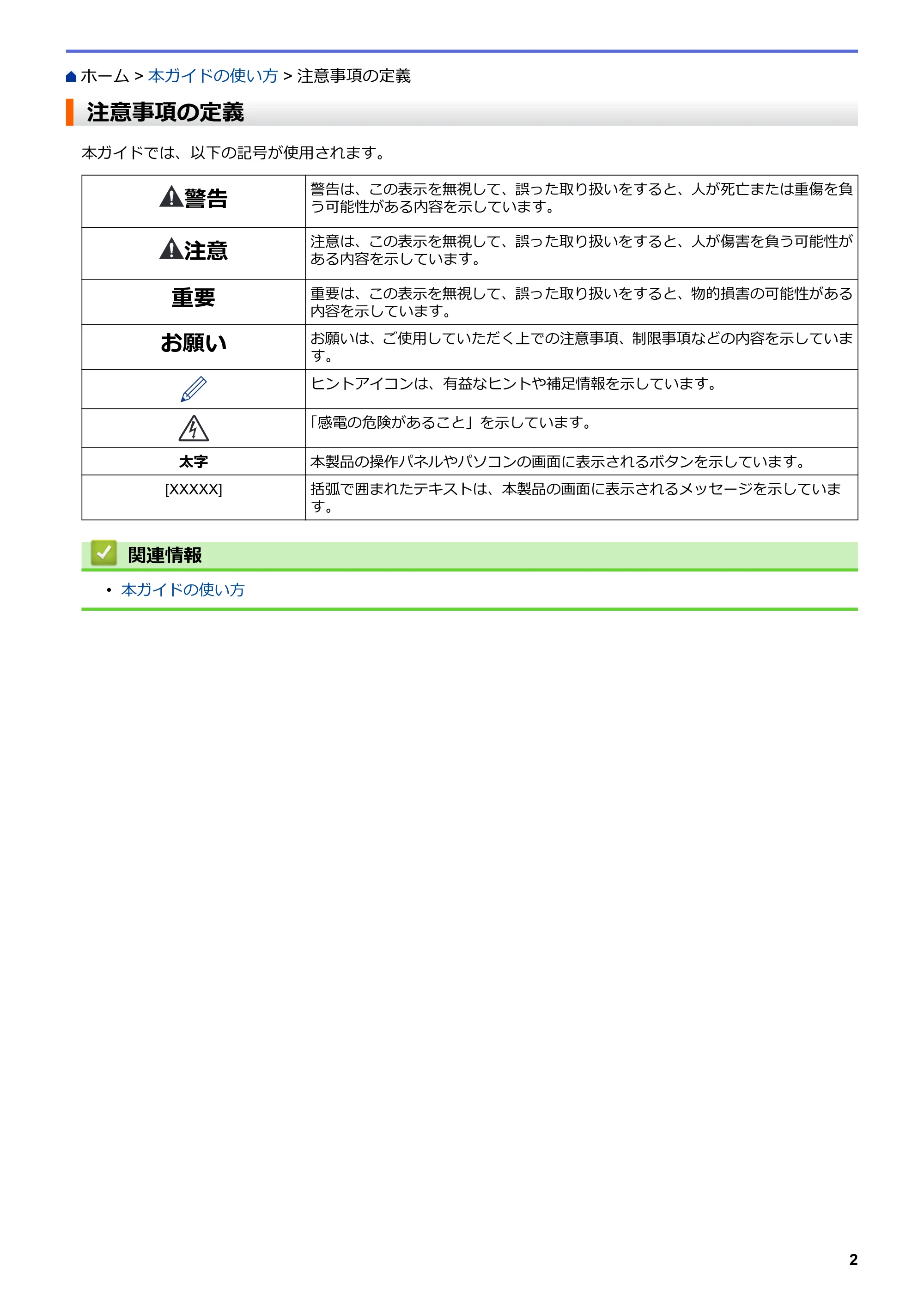ブラザー MFC-J5630CDW オンラインユーザーズガイド(印刷用) — 注意事項の定義 — 原本ページ — 9ページ