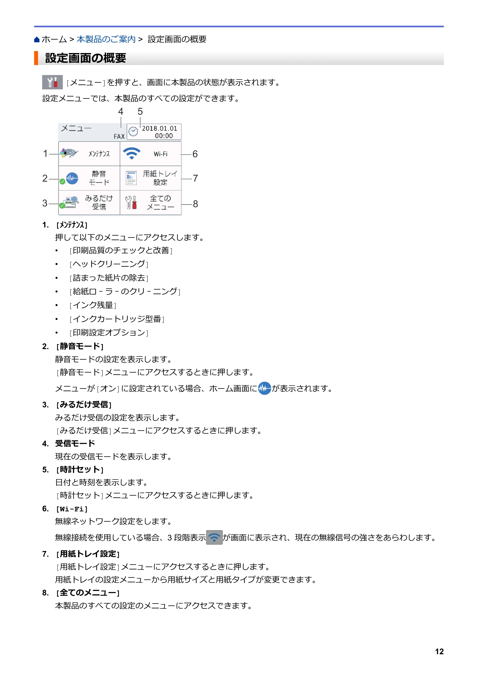 ブラザー MFC-J5630CDW オンラインユーザーズガイド(印刷用) — 設定画面の概要 — 原本ページ — 19ページ