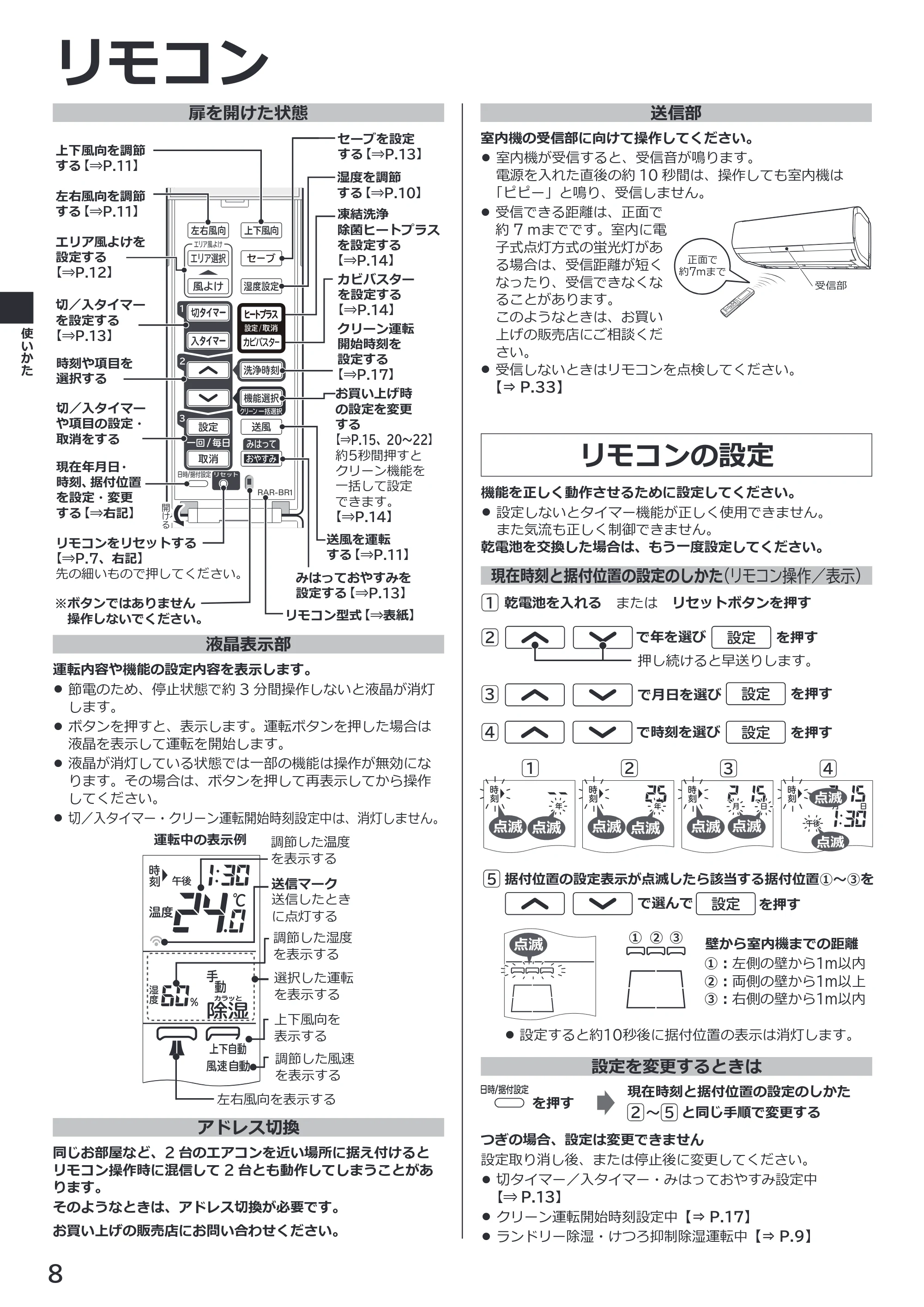 日立 RAS-ZJ2226SE / RAS-ZJ2526SE / RAS-ZJ2826SE 取扱説明書 — リモコンの設定 — 原本ページ — 8ページ