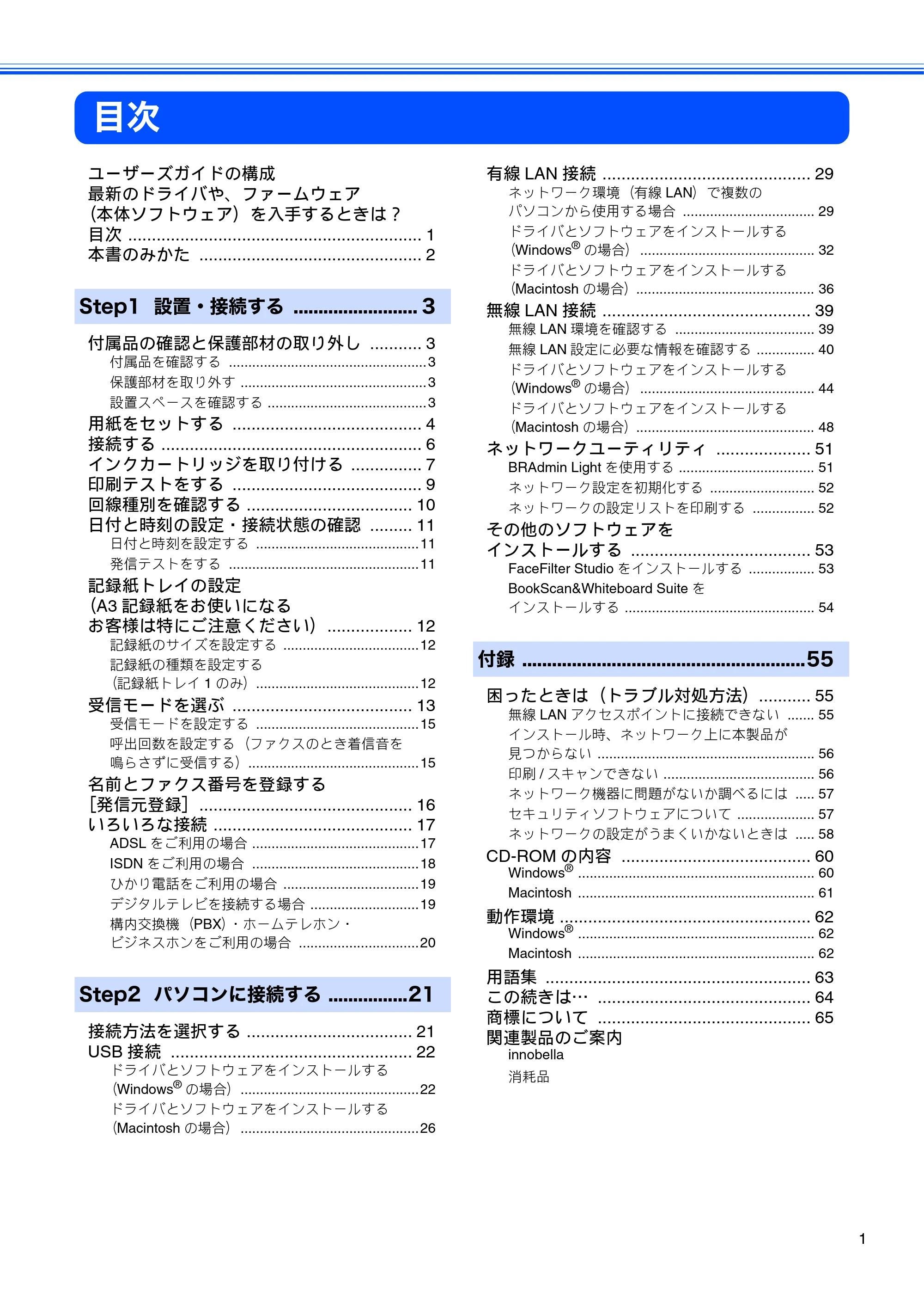 ブラザー MFC-6890CN かんたん設置ガイド — 目次 — 原本ページ — 3ページ