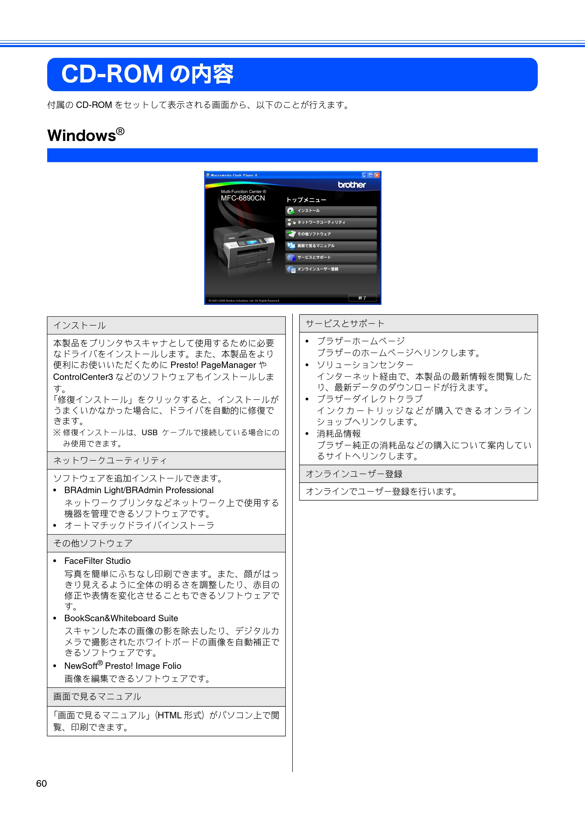 ブラザー MFC-6890CN かんたん設置ガイド — CD-ROMの内容 — 原本ページ — 62ページ