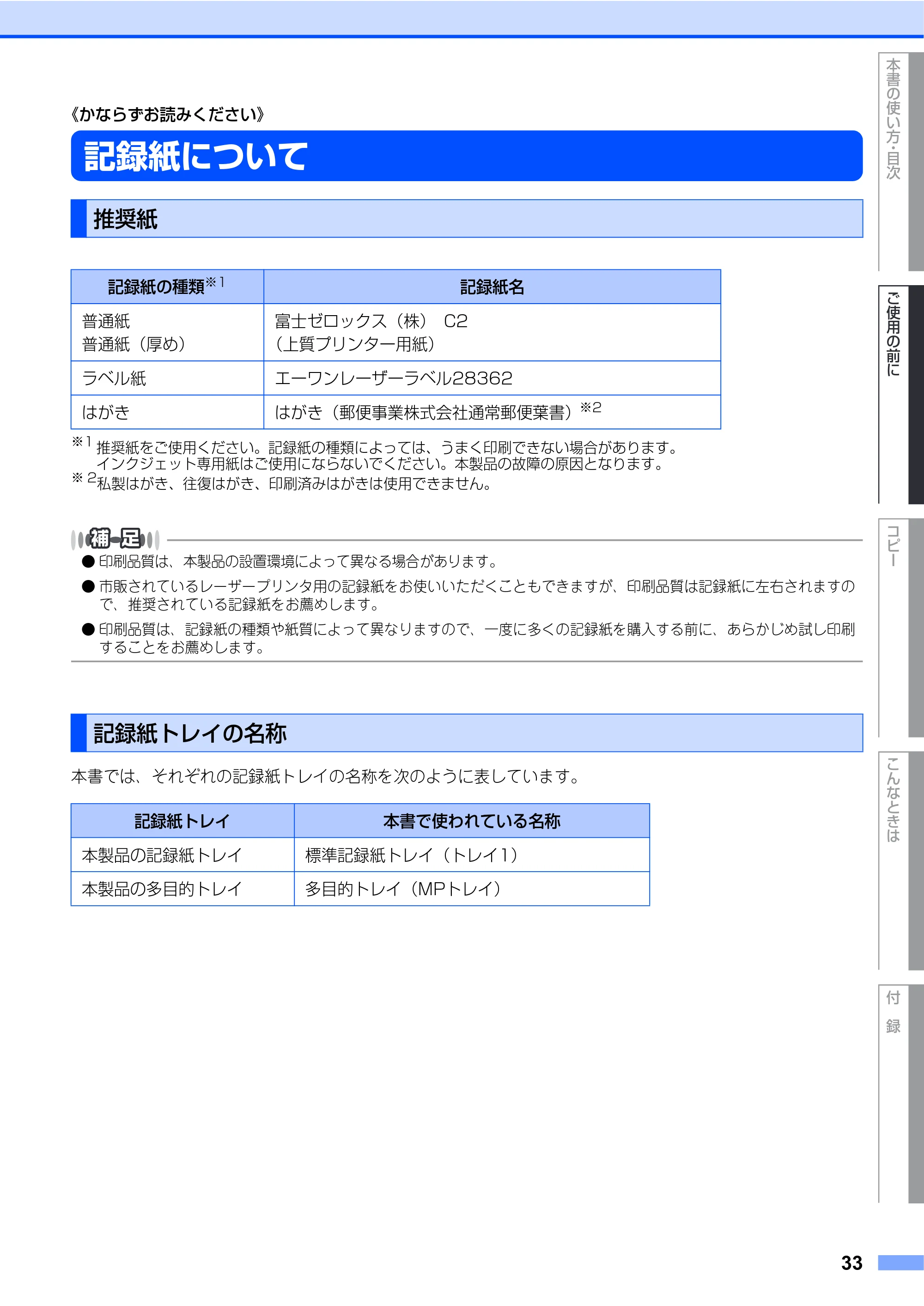 ブラザー DCP-9040CN 取扱説明書(本体) — 記録紙について — 原本ページ — 33ページ