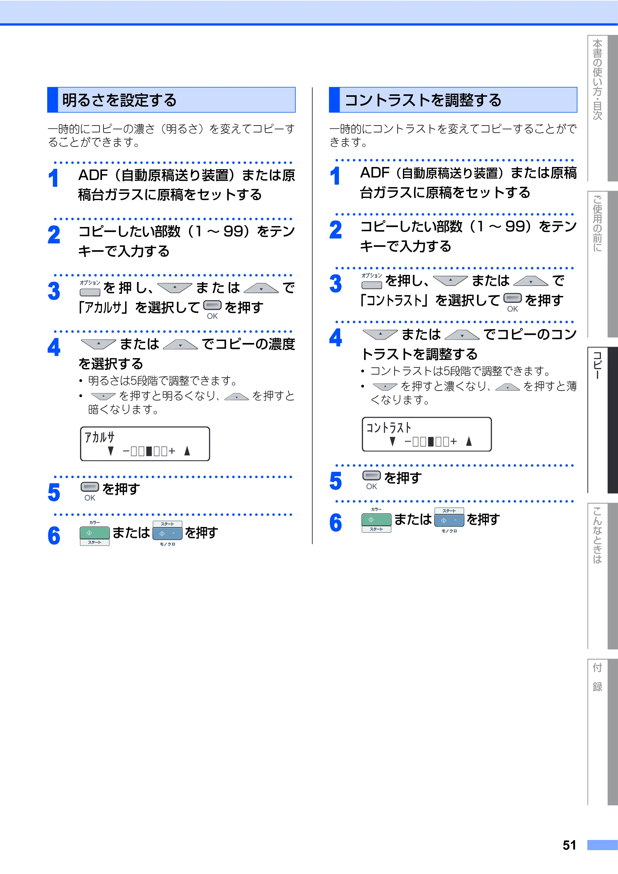 ブラザー DCP-9040CN 取扱説明書(本体) — 明るさを設定する — 原本ページ — 51ページ