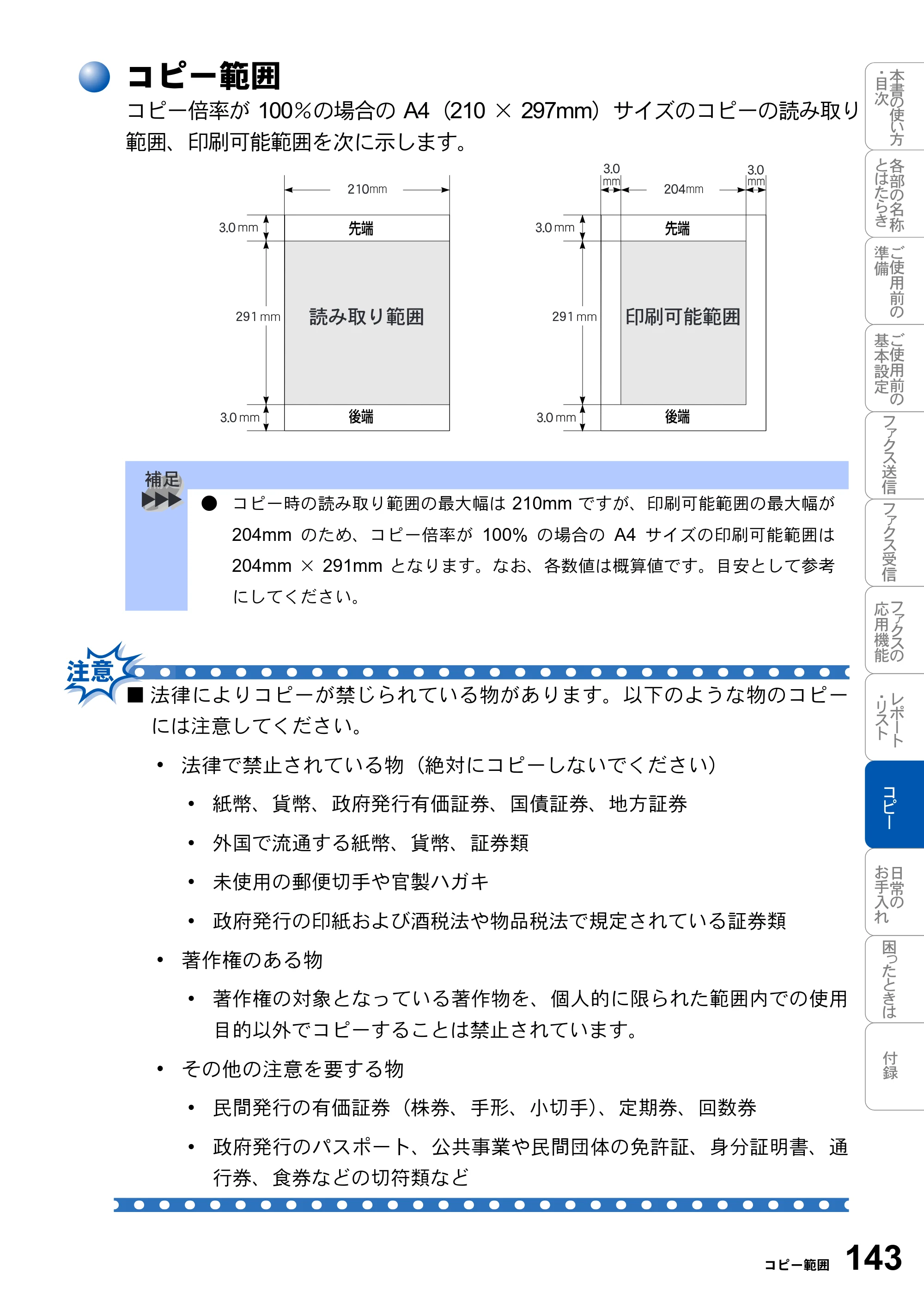 ブラザー MFC-3420J 取扱説明書（本体） — コピー範囲 — 原本ページ — 143ページ