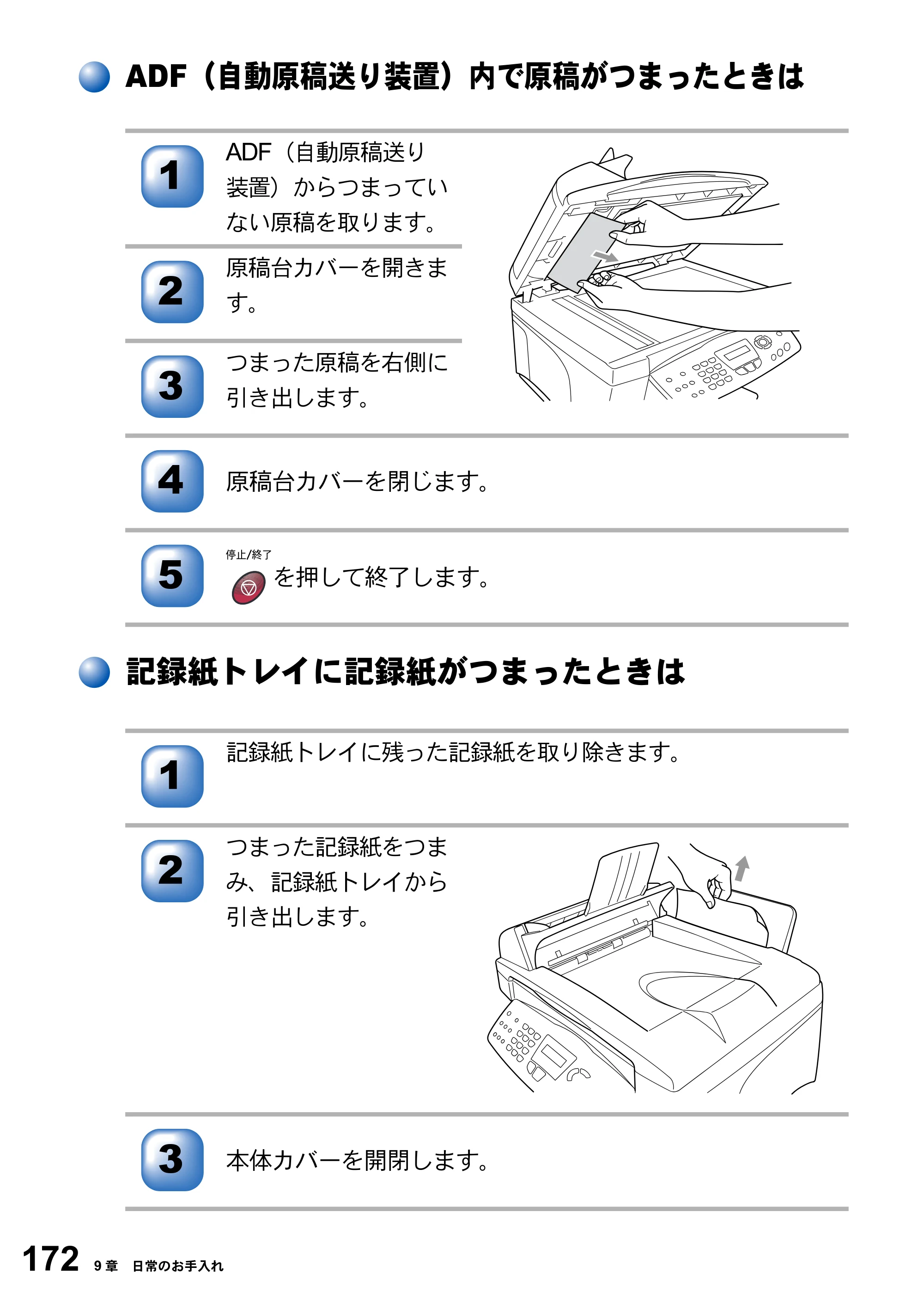 ブラザー MFC-3420J 取扱説明書（本体） — ADF（自動原稿送り装置）内で原稿がつまったときは — 原本ページ — 172ページ