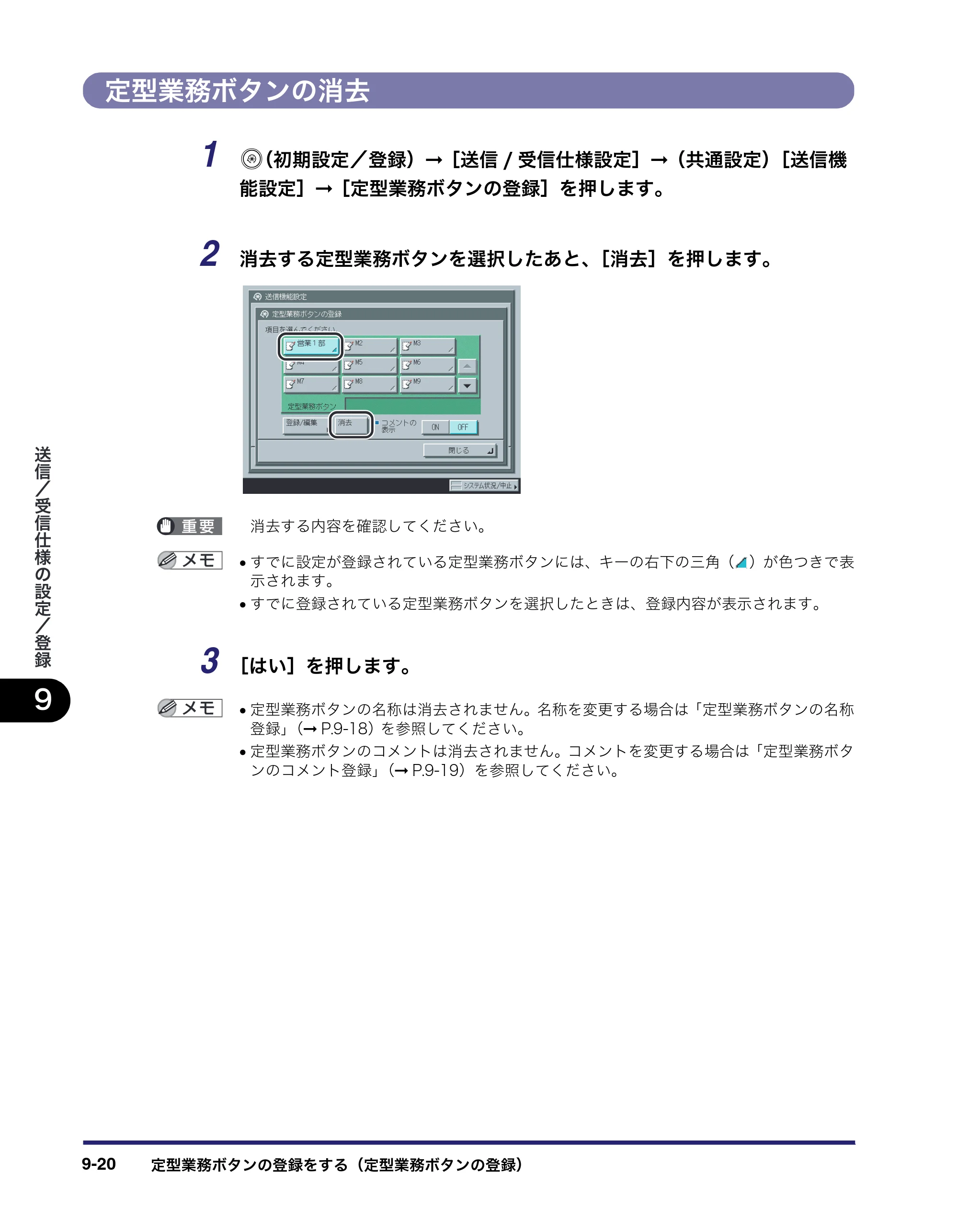 キヤノン iR C3580/C3580F/C3080/C3080F 送信／ファクスガイド （PDF形式／21.5Mバイト） — 定型業務ボタンの消去 — 原本ページ — 236ページ