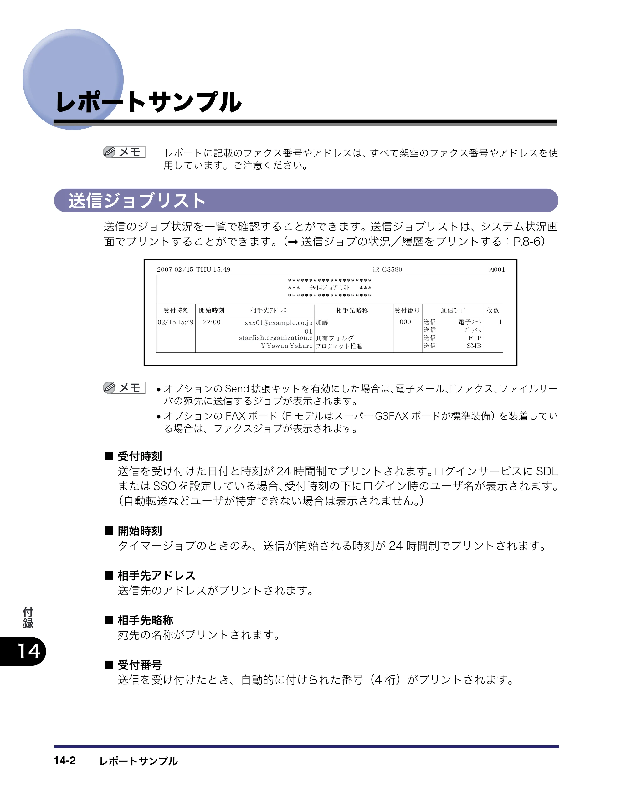 キヤノン iR C3580/C3580F/C3080/C3080F 送信／ファクスガイド （PDF形式／21.5Mバイト） — レポートサンプル — 原本ページ — 416ページ