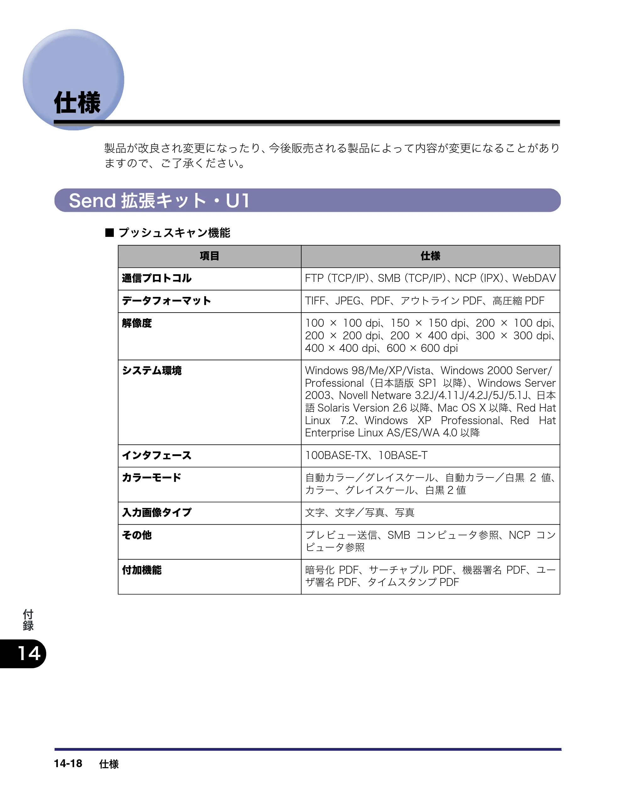 キヤノン iR C3580/C3580F/C3080/C3080F 送信／ファクスガイド （PDF形式／21.5Mバイト） — 仕様 — 原本ページ — 432ページ