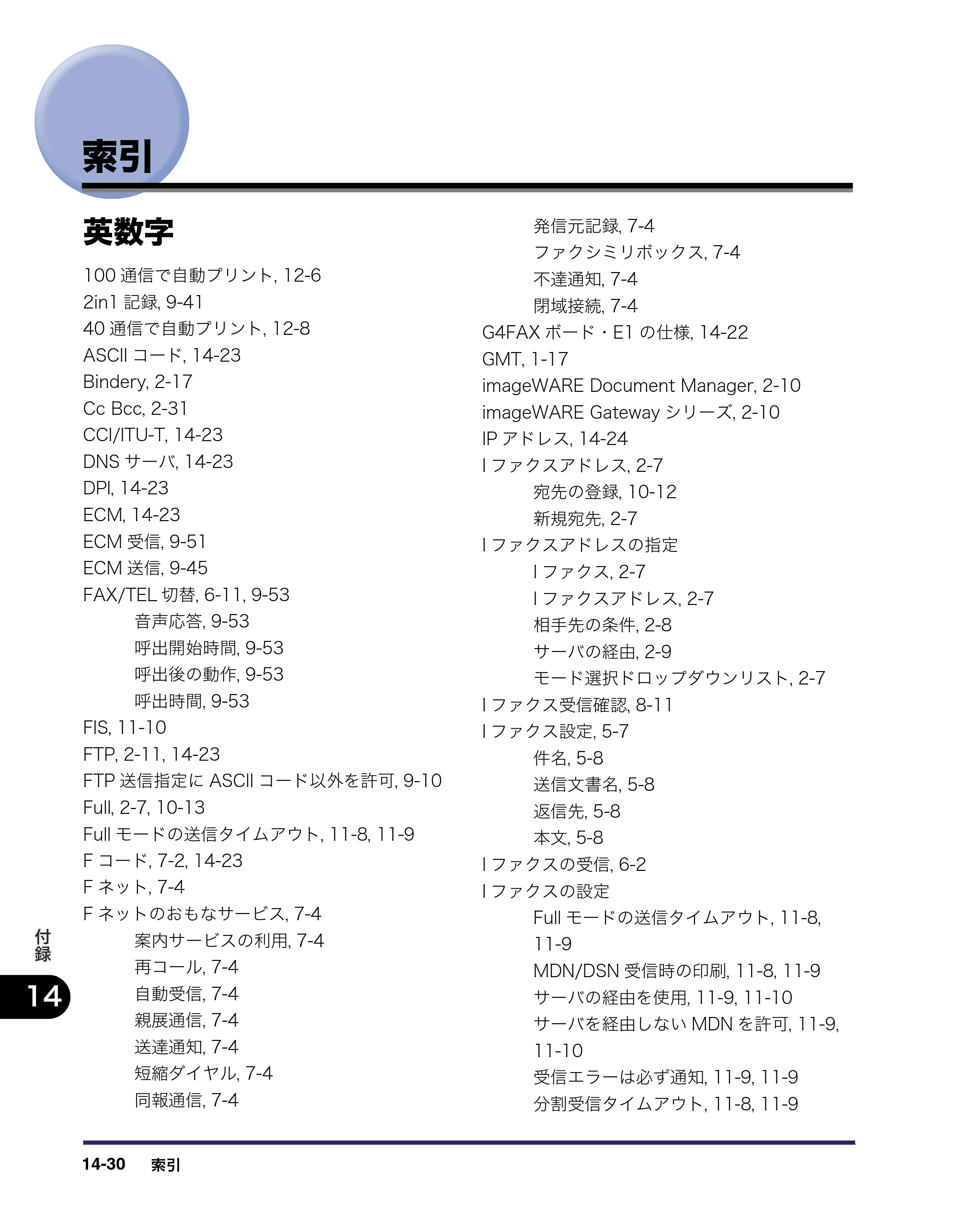 キヤノン iR C3580/C3580F/C3080/C3080F 送信／ファクスガイド （PDF形式／21.5Mバイト） — 索引 — 原本ページ — 444ページ