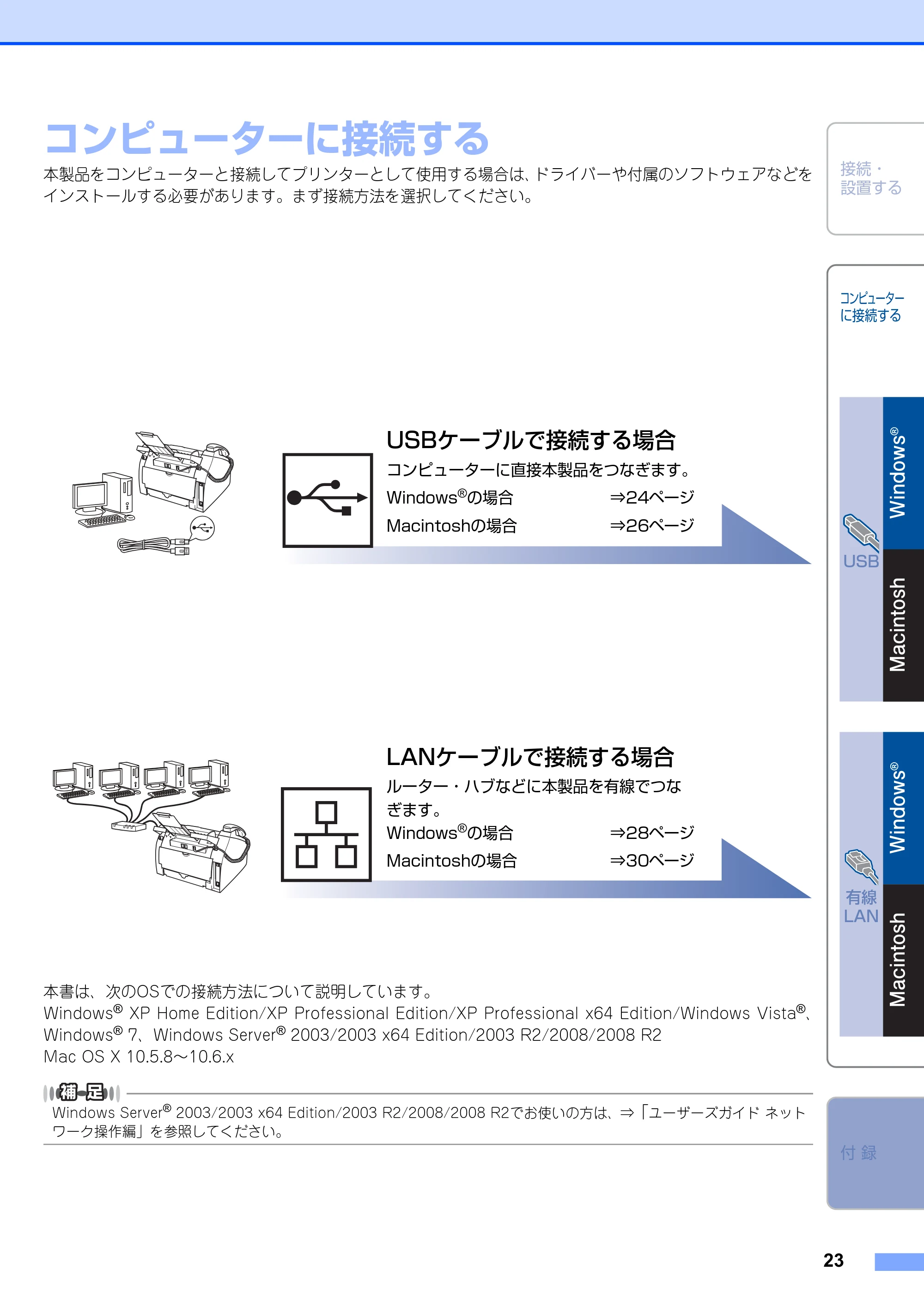 ブラザー FAX-2810N かんたん設置ガイド — STEP2 コンピューターに接続する — 原本ページ — 23ページ