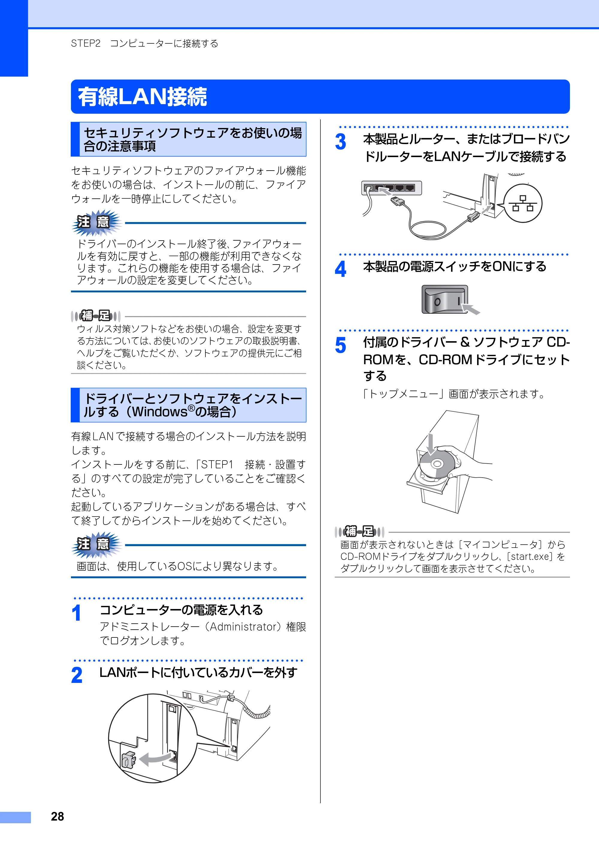 ブラザー FAX-2810N かんたん設置ガイド — 有線LAN接続 — 原本ページ — 28ページ