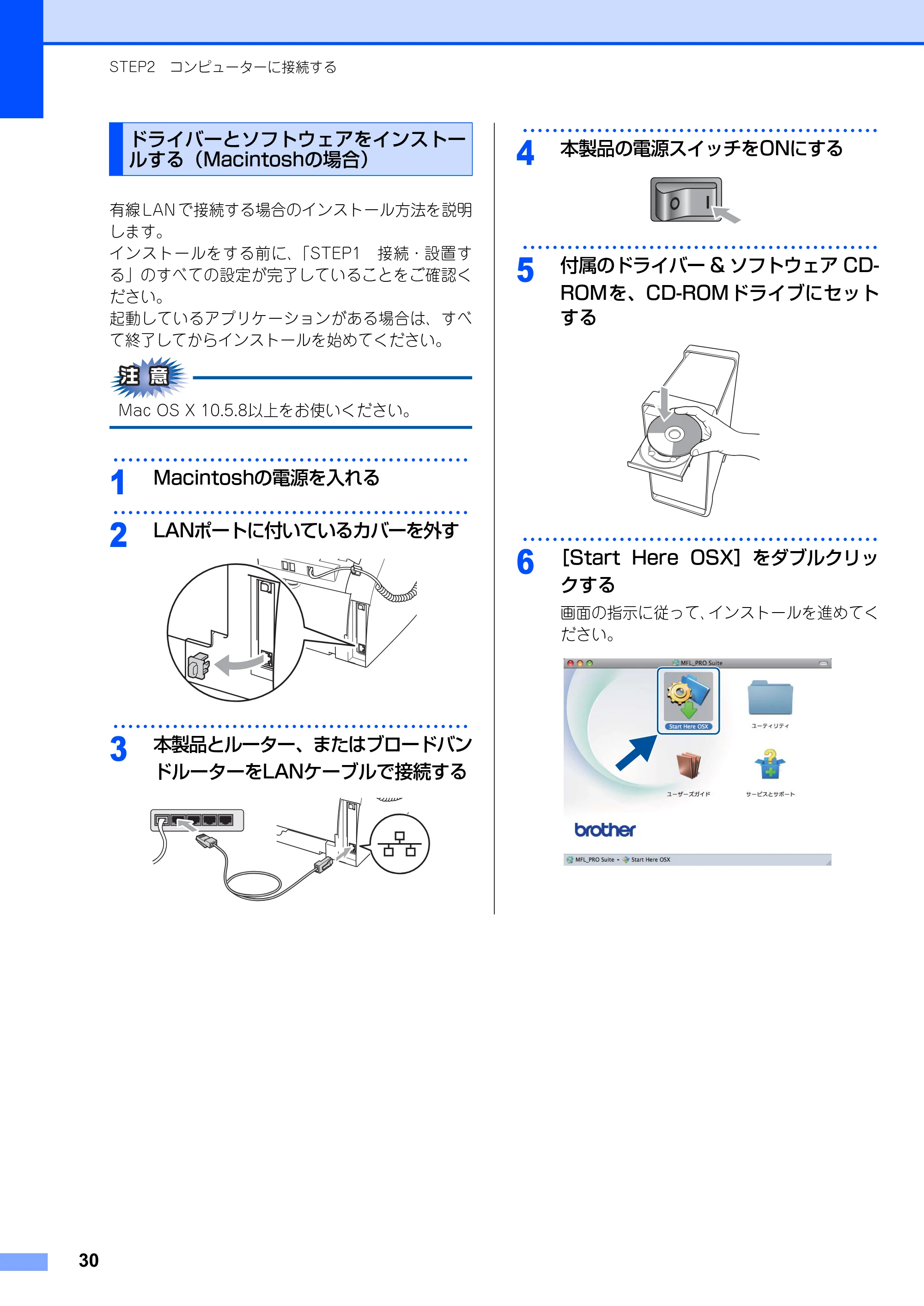 ブラザー FAX-2810N かんたん設置ガイド — ドライバーとソフトウェアをインストールする(Macintoshの場合) — 原本ページ — 30ページ
