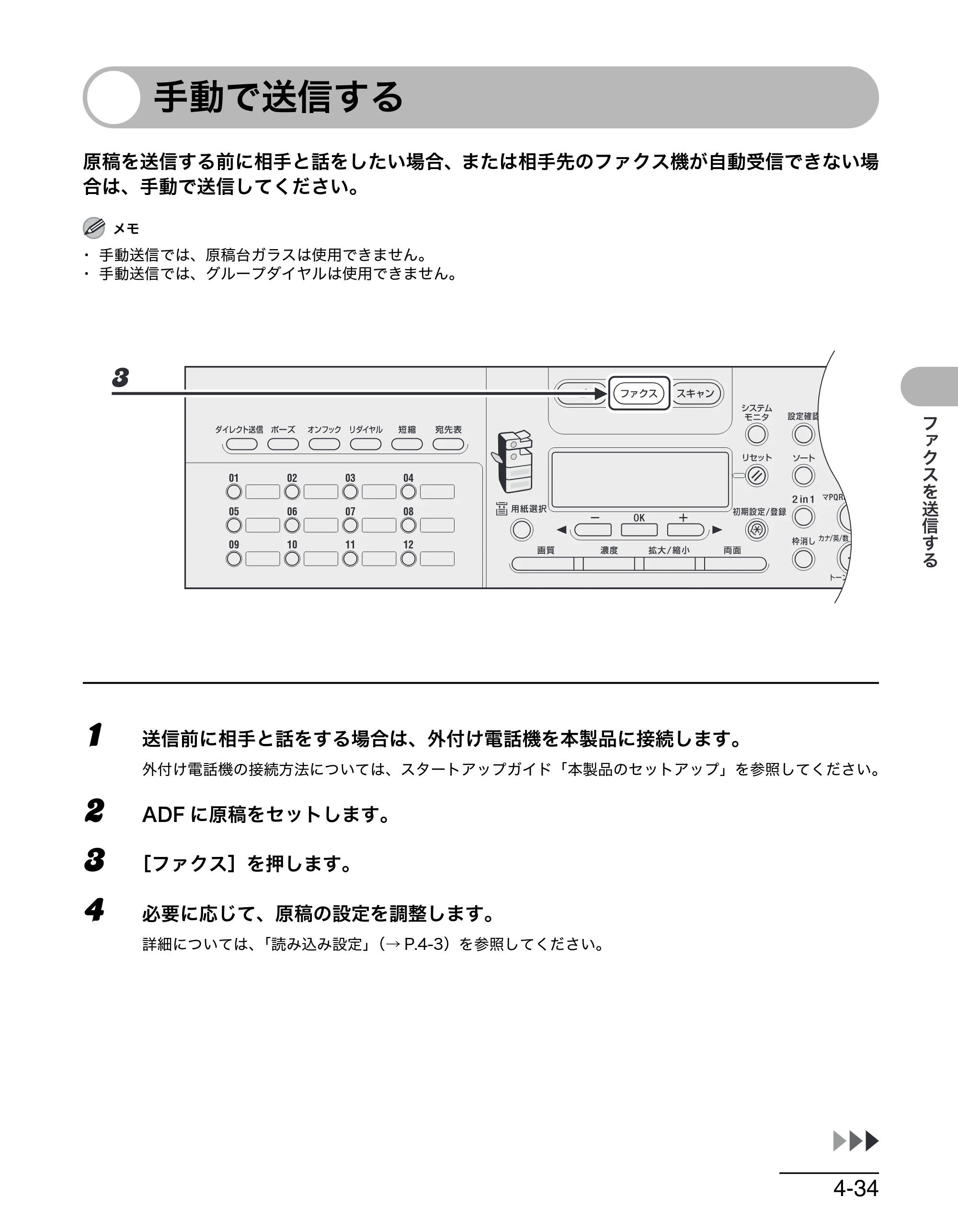キヤノン MF6570 操作ガイド （基本編） （PDF形式／6.72Mバイト） — 手動で送信する — 原本ページ — 86ページ