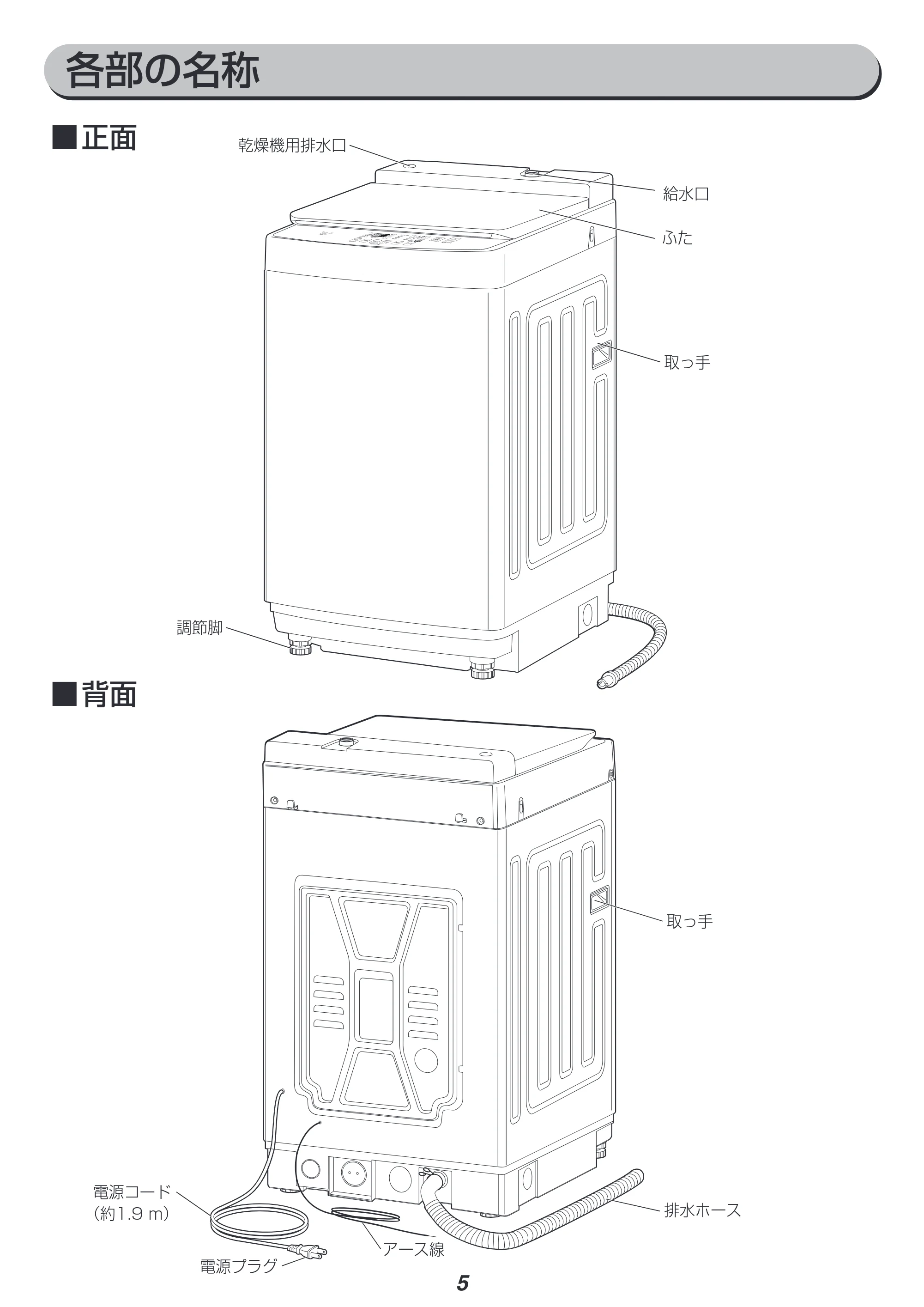 アイリスオーヤマ PAW-101E 取扱説明書 — 原本ページ — 5ページ