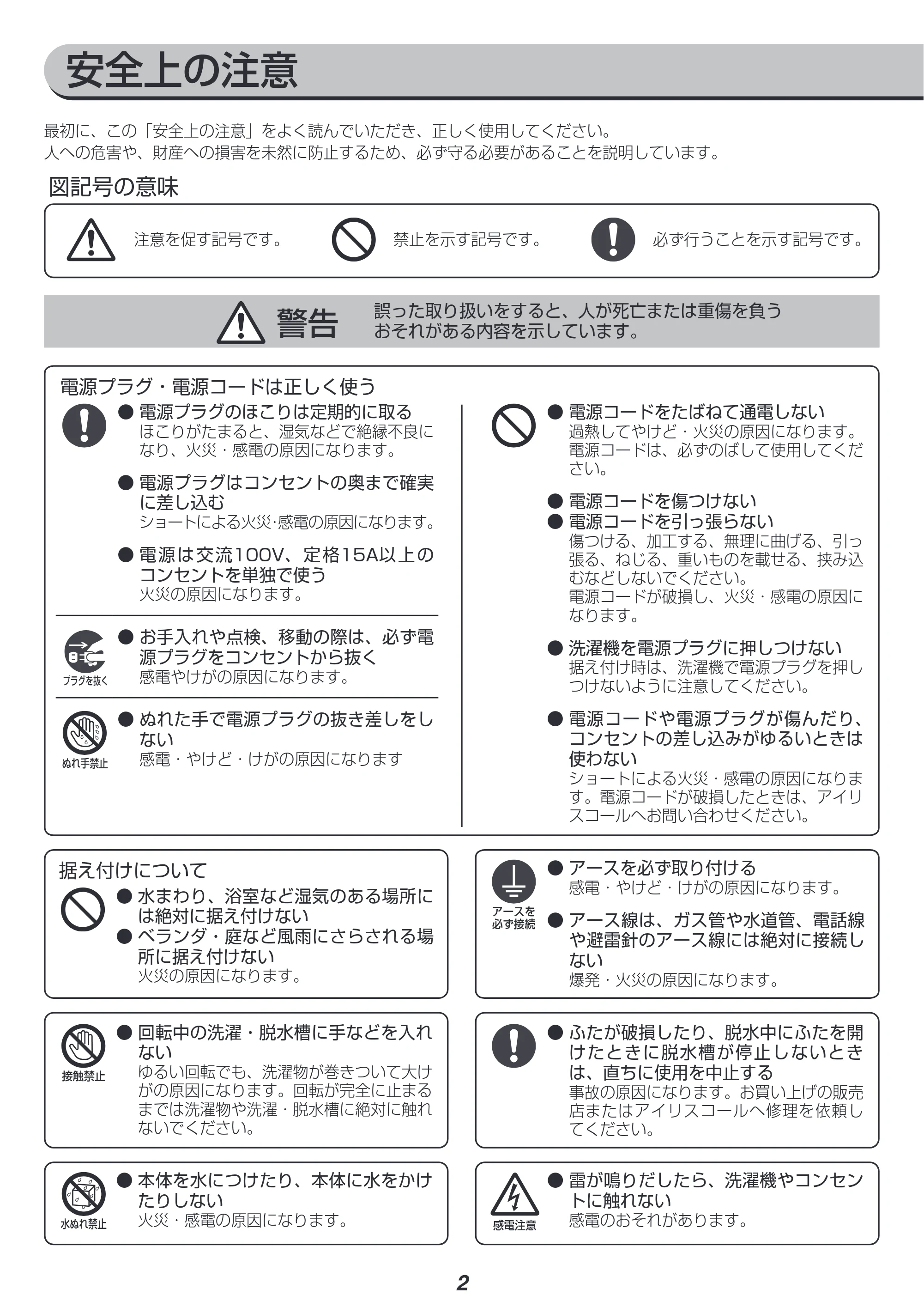 アイリスオーヤマ IAW-T1001 取扱説明書 — 原本ページ — 2ページ