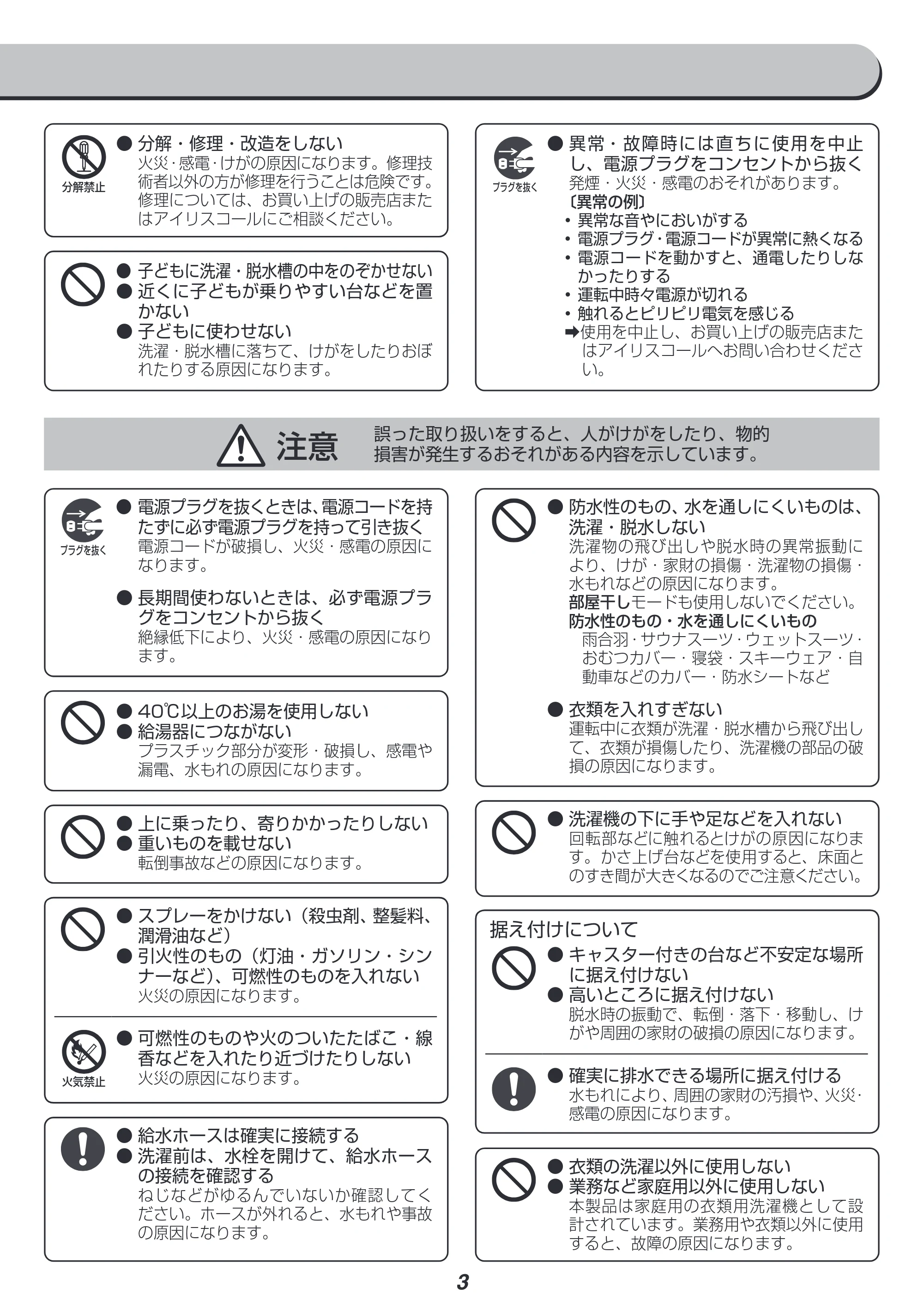 アイリスオーヤマ IAW-T1001 取扱説明書 — 原本ページ — 3ページ