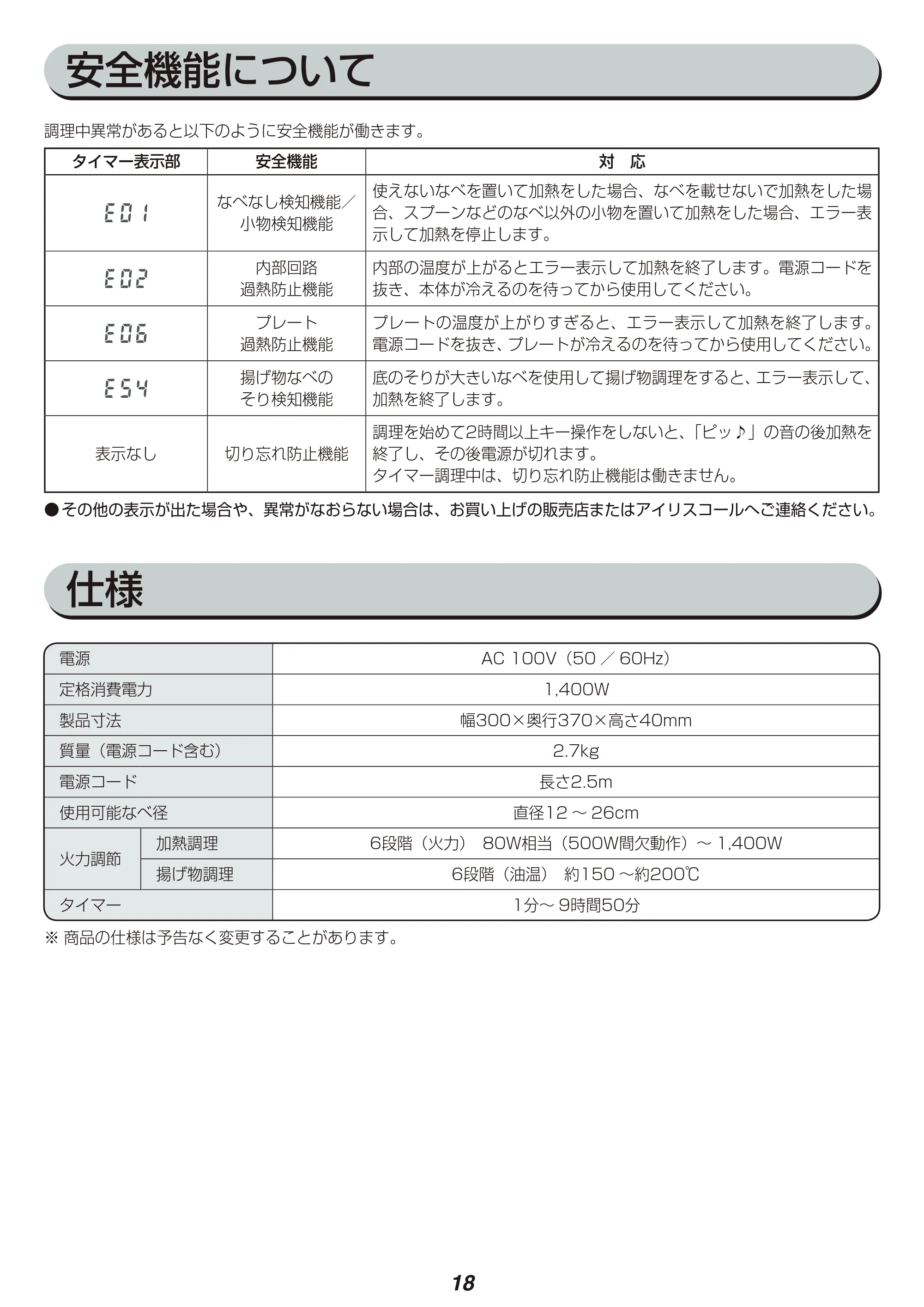 アイリスオーヤマ IHC-TS3 取扱説明書 — 原本ページ — 18ページ