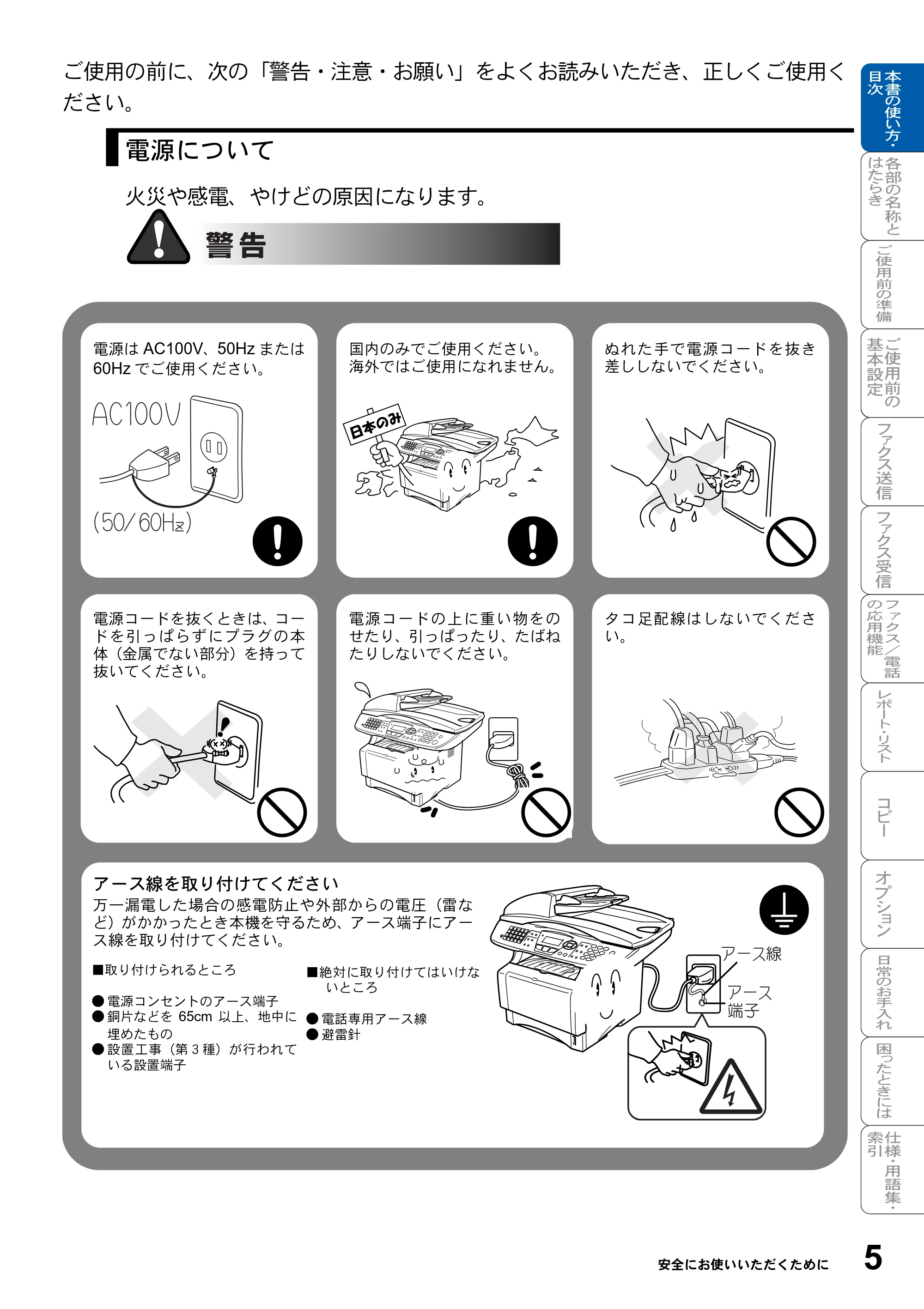 ブラザー MFC-8820J / MFC-8820JN 取扱説明書（本体） — 原本ページ — 5ページ