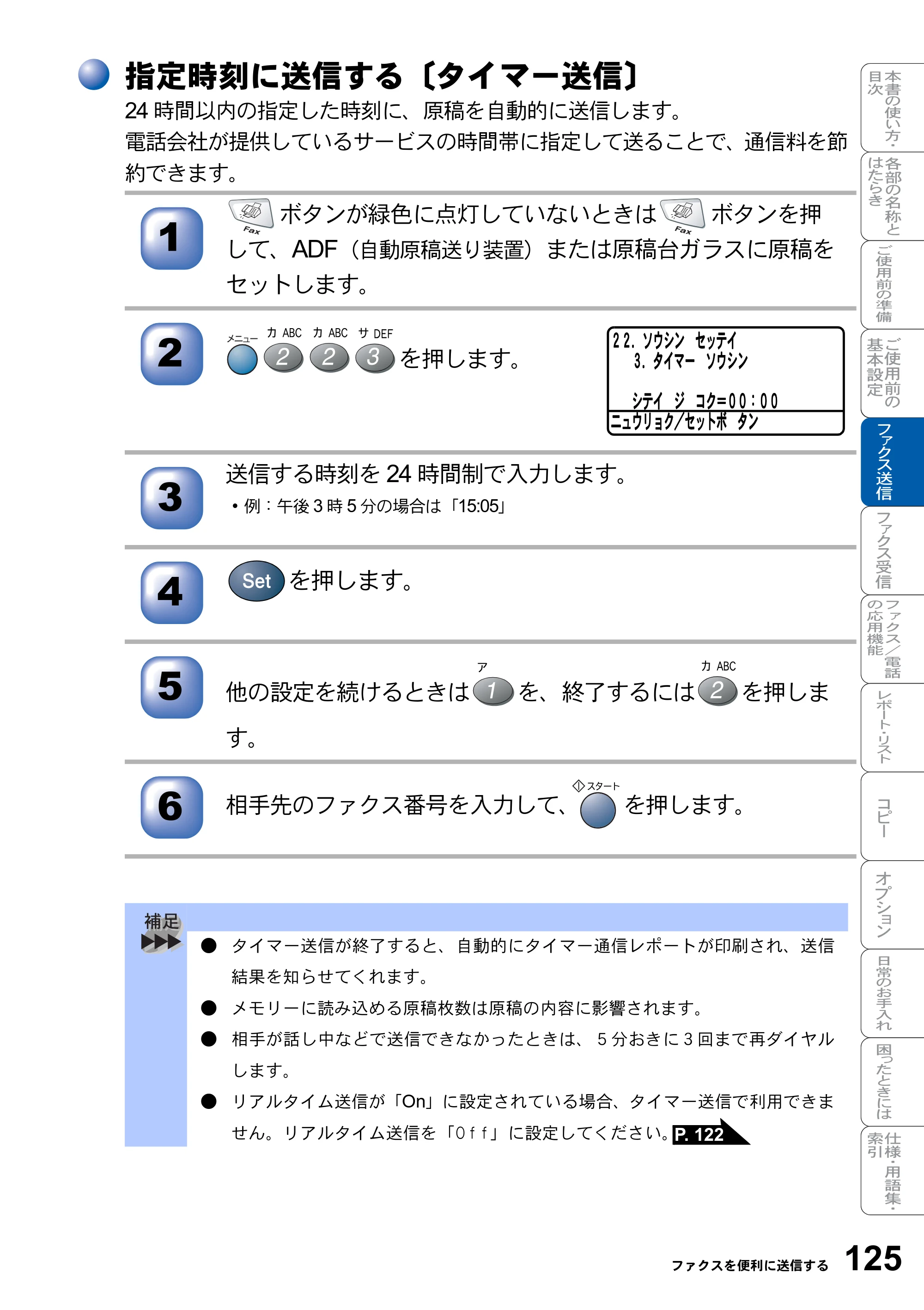 ブラザー MFC-8820J / MFC-8820JN 取扱説明書（本体） — 指定時刻に送信する〔タイマー送信〕 — 原本ページ — 125ページ