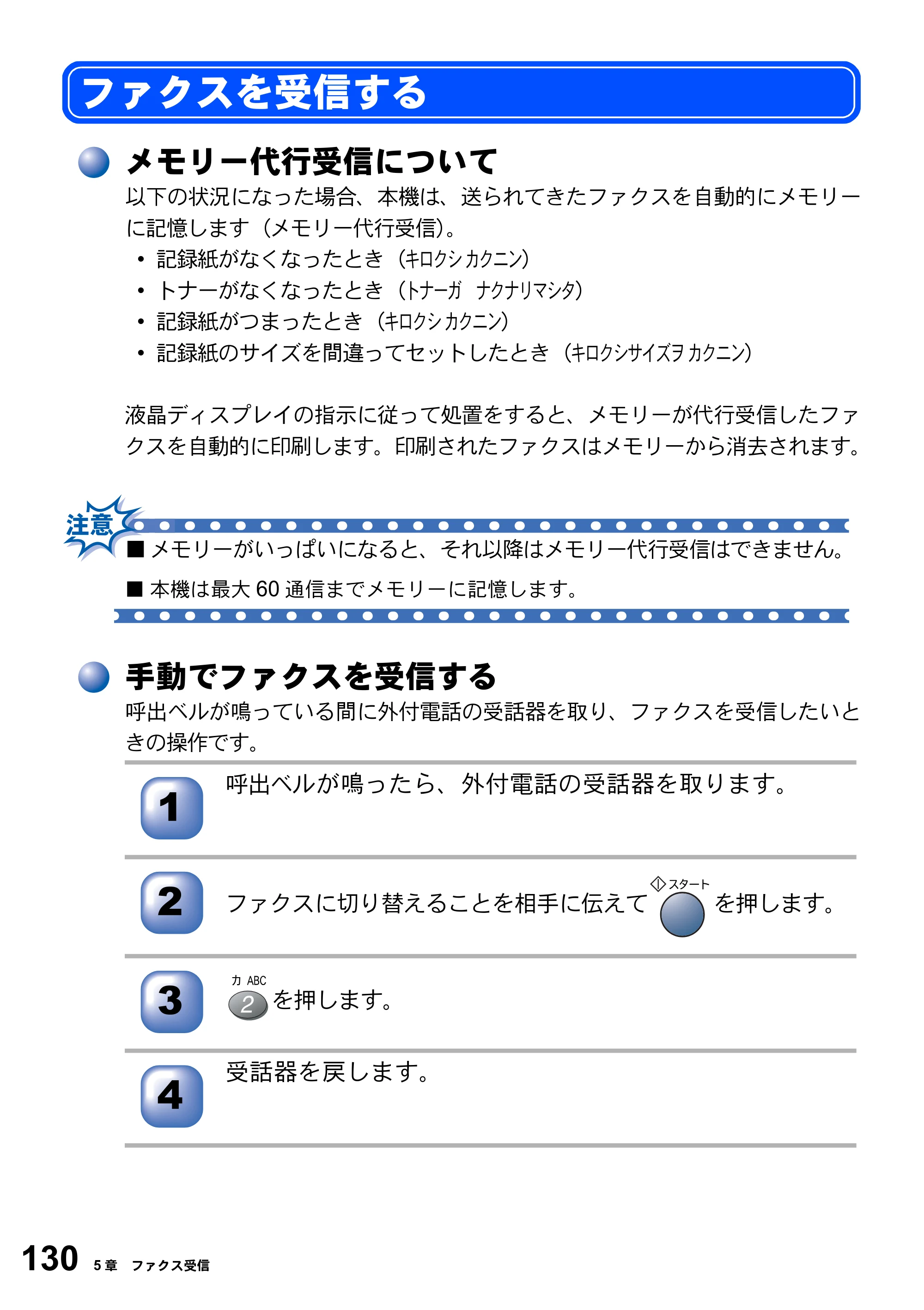 ブラザー MFC-8820J / MFC-8820JN 取扱説明書（本体） — ファクスを受信する — 原本ページ — 130ページ