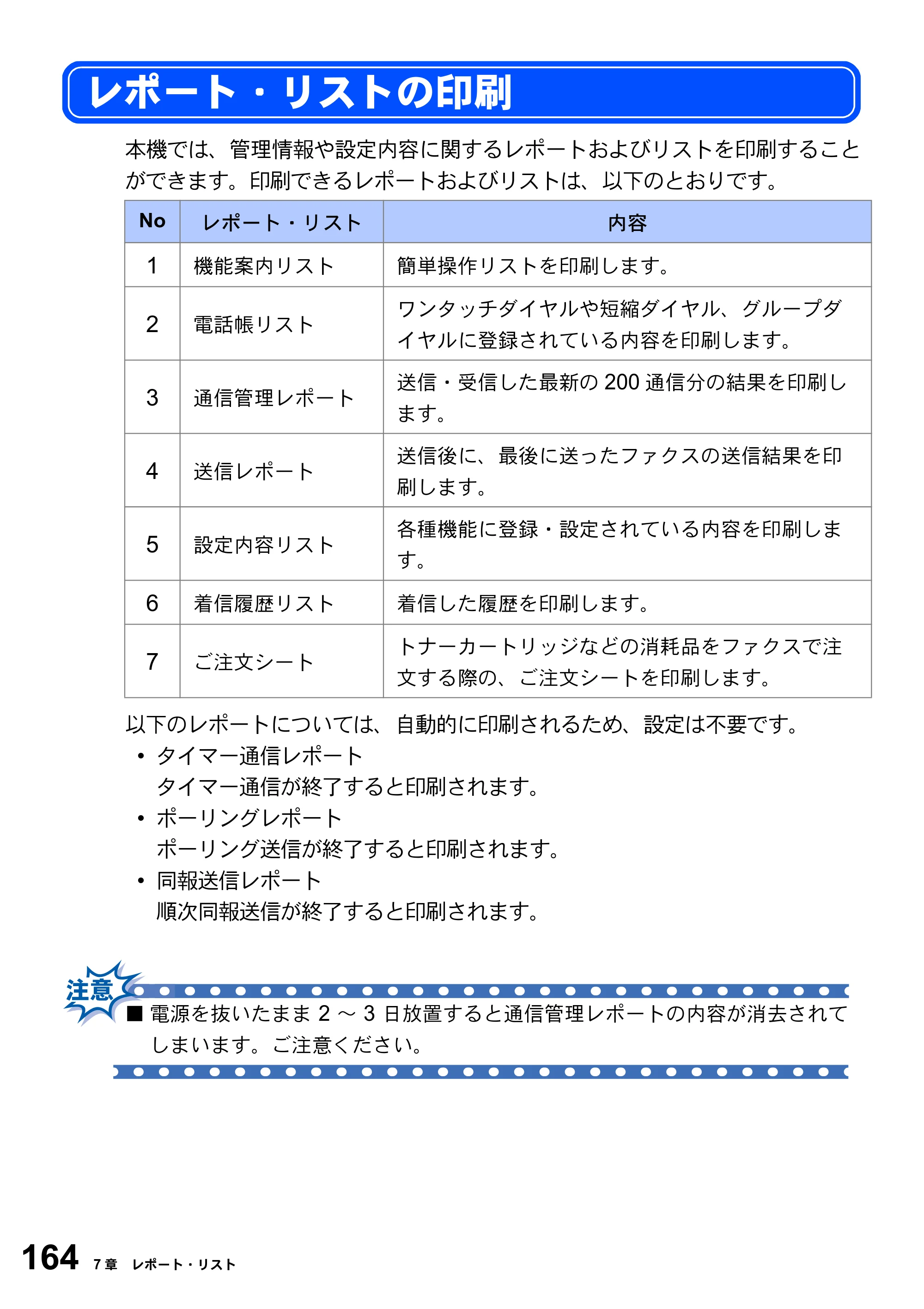 ブラザー MFC-8820J / MFC-8820JN 取扱説明書（本体） — レポート・リストの印刷 — 原本ページ — 164ページ