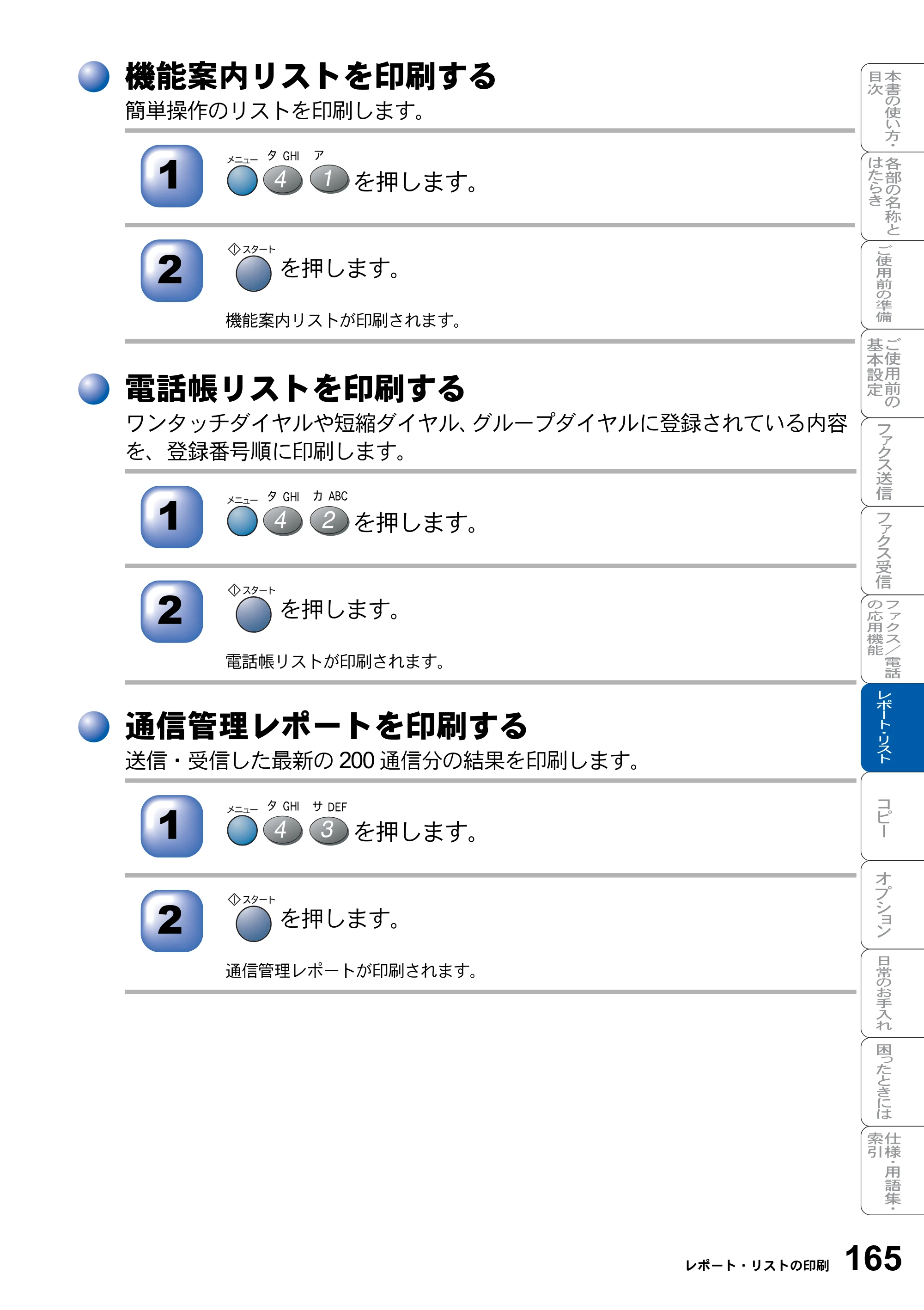 ブラザー MFC-8820J / MFC-8820JN 取扱説明書（本体） — 機能案内リストを印刷する — 原本ページ — 165ページ