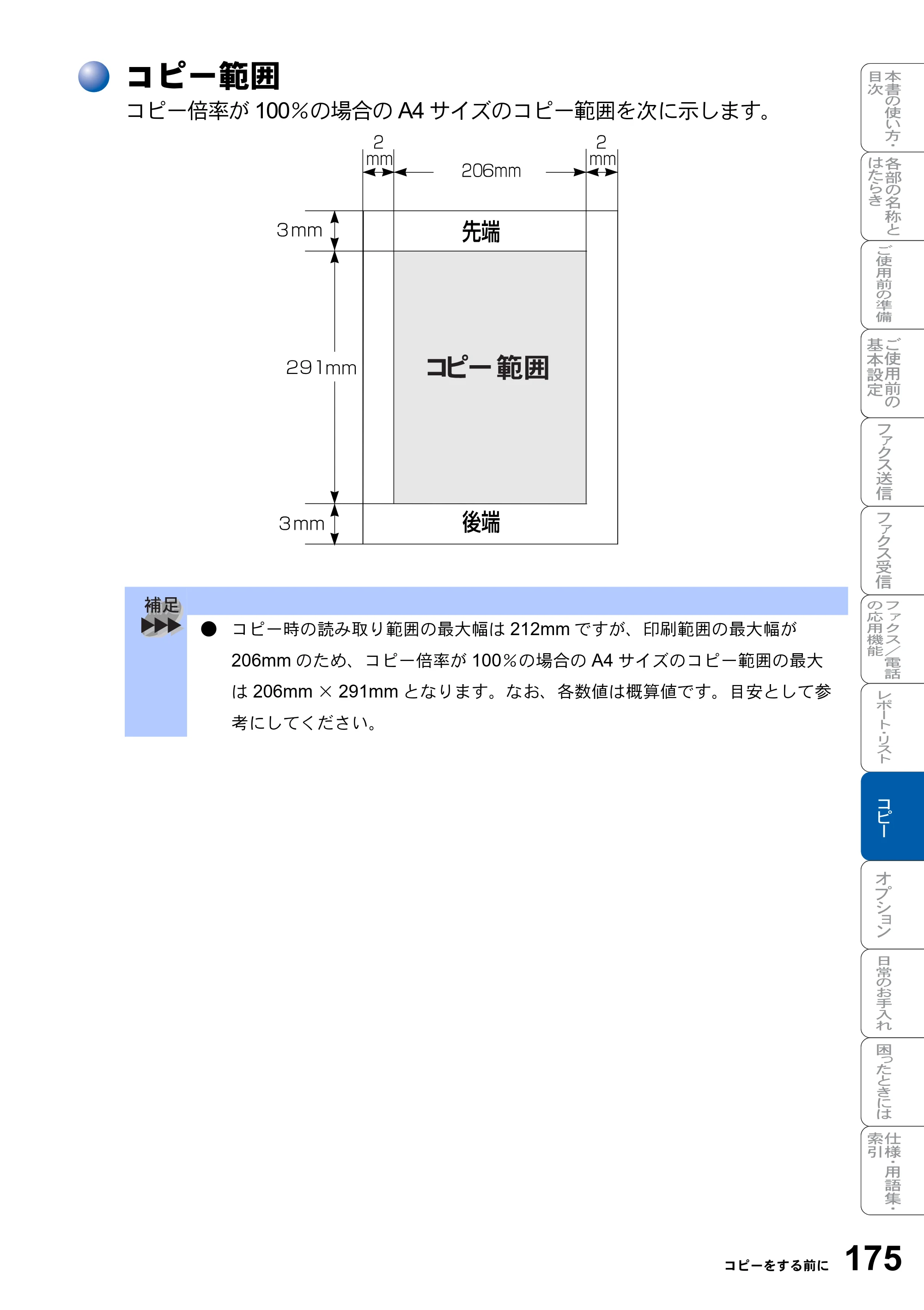 ブラザー MFC-8820J / MFC-8820JN 取扱説明書（本体） — コピー範囲 — 原本ページ — 175ページ