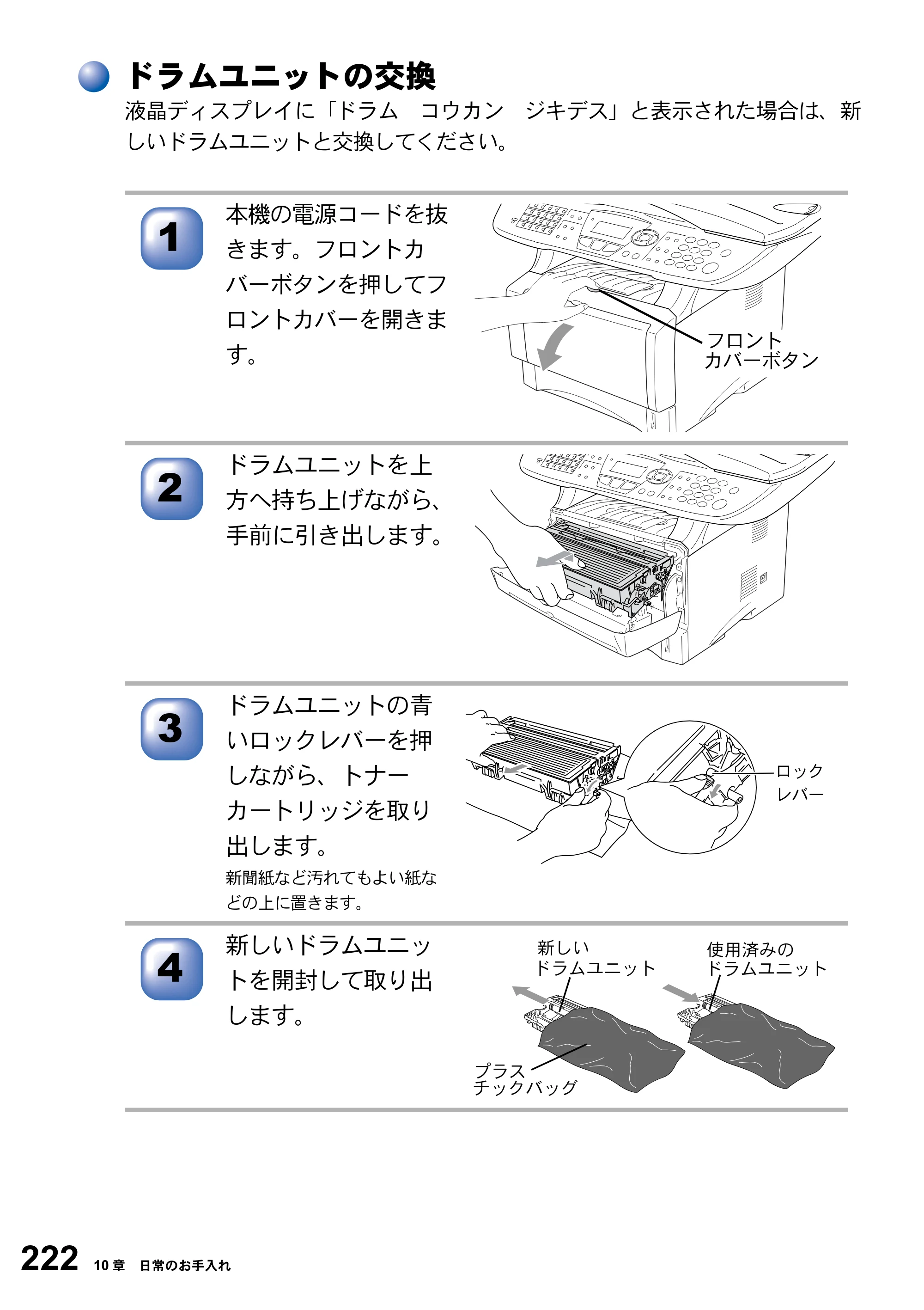 ブラザー MFC-8820J / MFC-8820JN 取扱説明書（本体） — ドラムユニットの交換 — 原本ページ — 222ページ