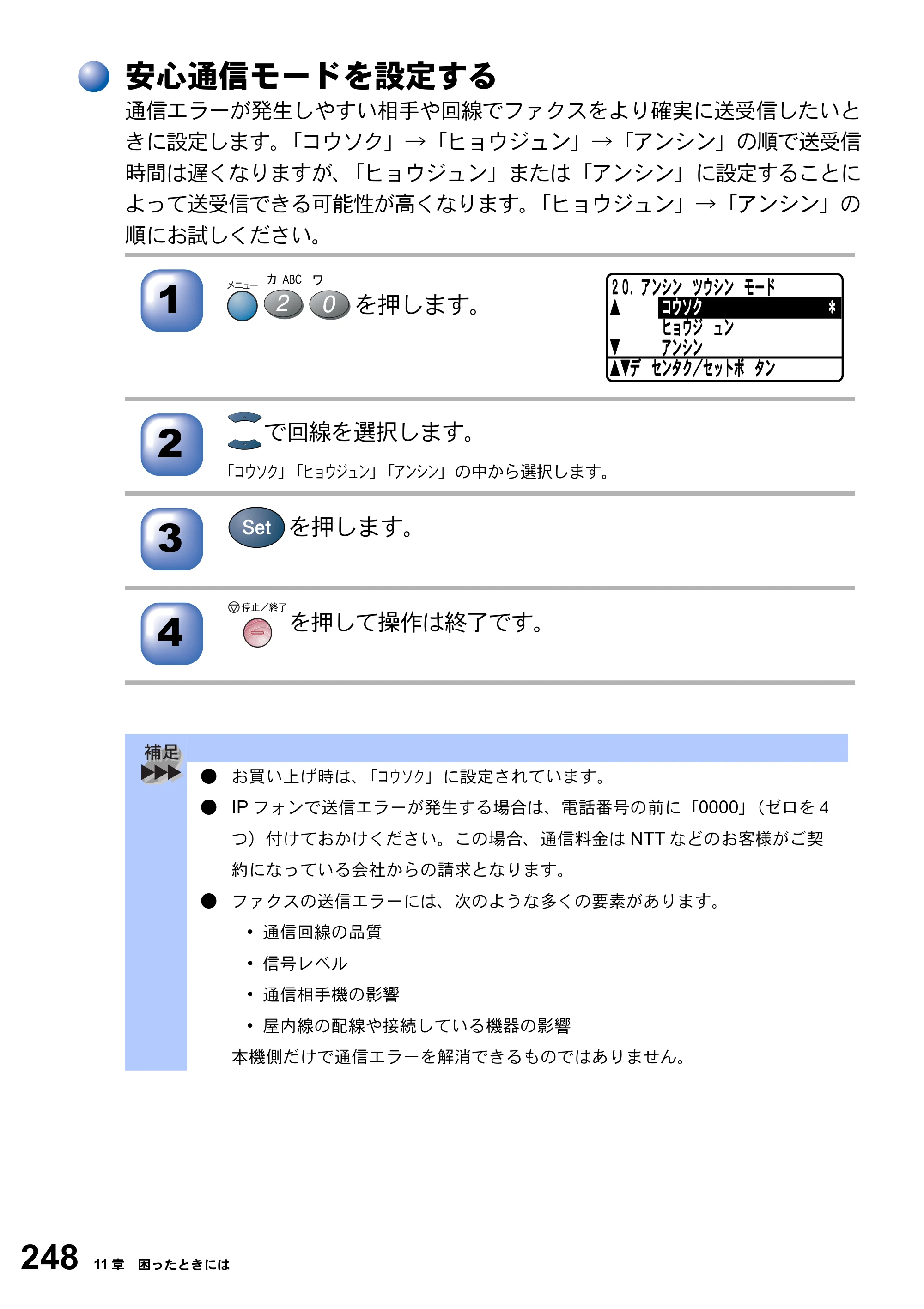 ブラザー MFC-8820J / MFC-8820JN 取扱説明書（本体） — 安心通信モードを設定する — 原本ページ — 248ページ