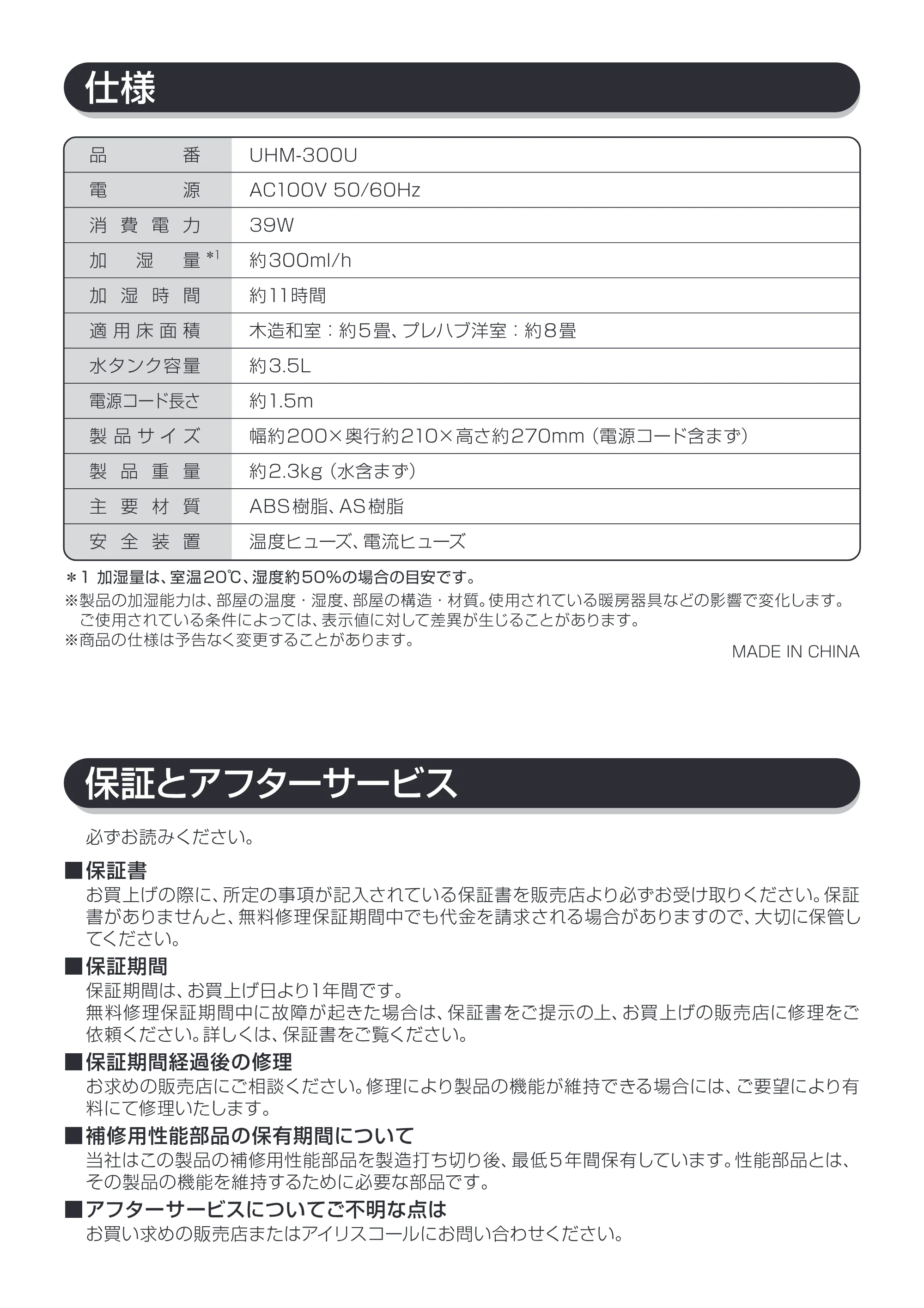 アイリスオーヤマ UHM-300U 取扱説明書 — 15 — 原本ページ — 15ページ