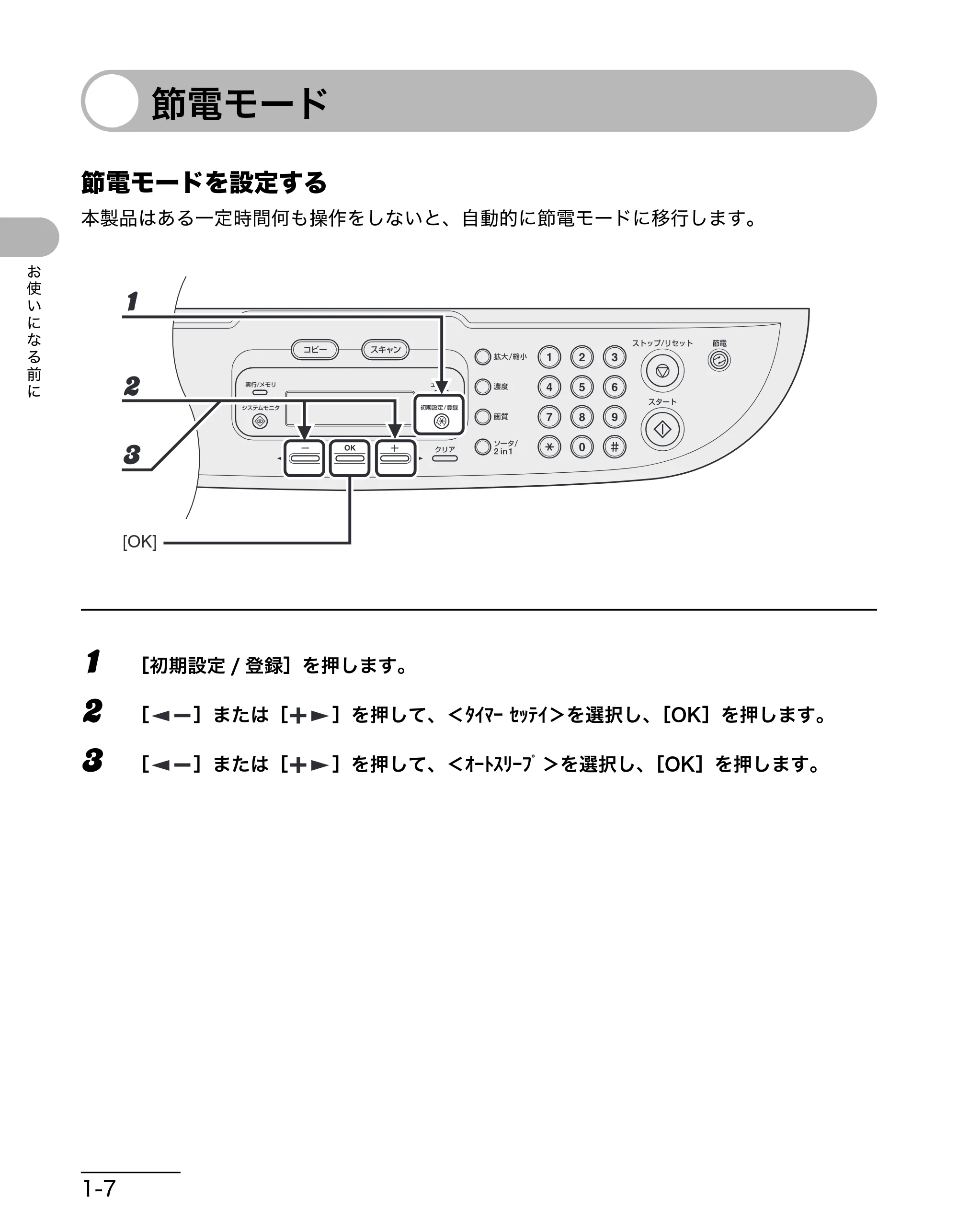 キヤノン MF3220 操作ガイド (基本編) (PDF形式/2.91Mバイト) — 節電モード — 原本ページ — 21ページ
