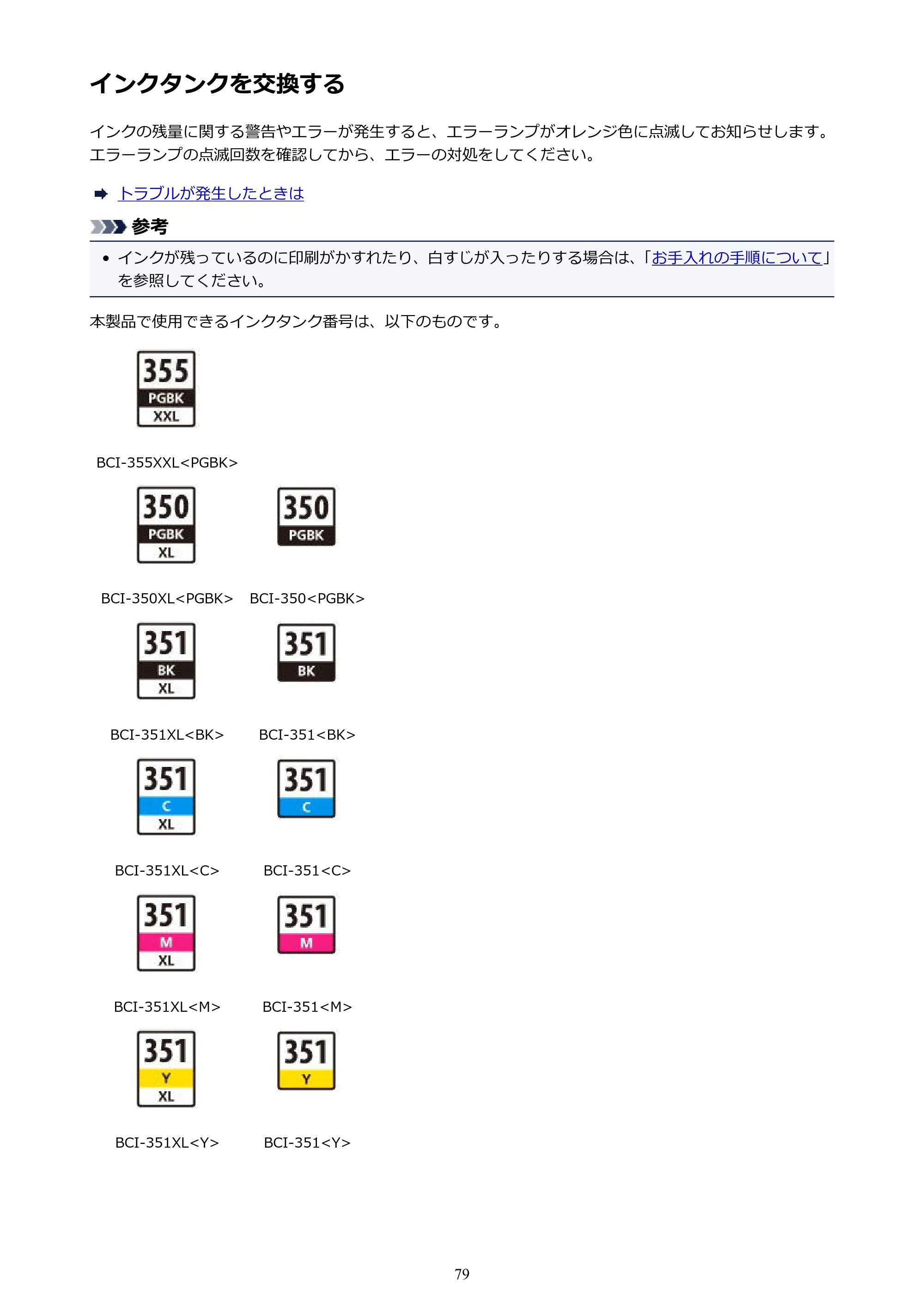 キヤノン PIXUS iX6830 iX6830 （PDF） オンラインマニュアル - 取扱説明書 - （Windows） 2026年5月21日更新（PDF：6.7MB） — インクタンクを交換する — 原本ページ — 79ページ
