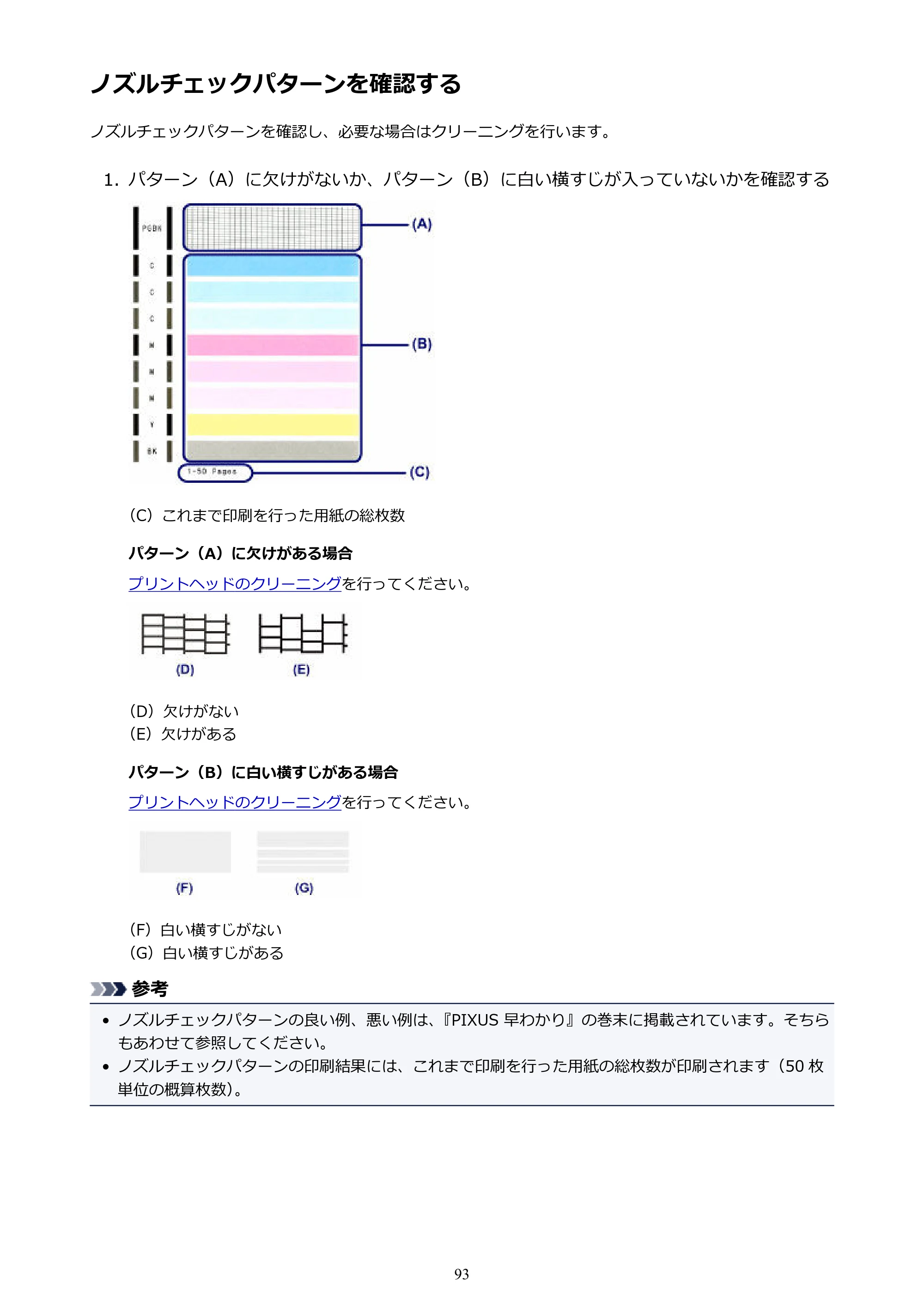 キヤノン PIXUS iX6830 iX6830 （PDF） オンラインマニュアル - 取扱説明書 - （Windows） 2026年5月21日更新（PDF：6.7MB） — ノズルチェックパターンを確認する — 原本ページ — 93ページ