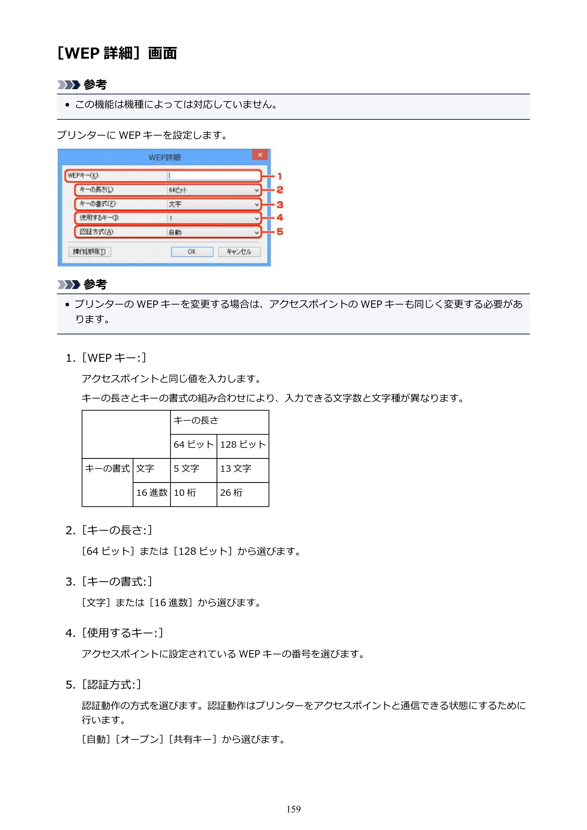 キヤノン PIXUS iX6830 iX6830 （PDF） オンラインマニュアル - 取扱説明書 - （Windows） 2026年5月21日更新（PDF：6.7MB） — ［WEP 詳細］画面 — 原本ページ — 159ページ