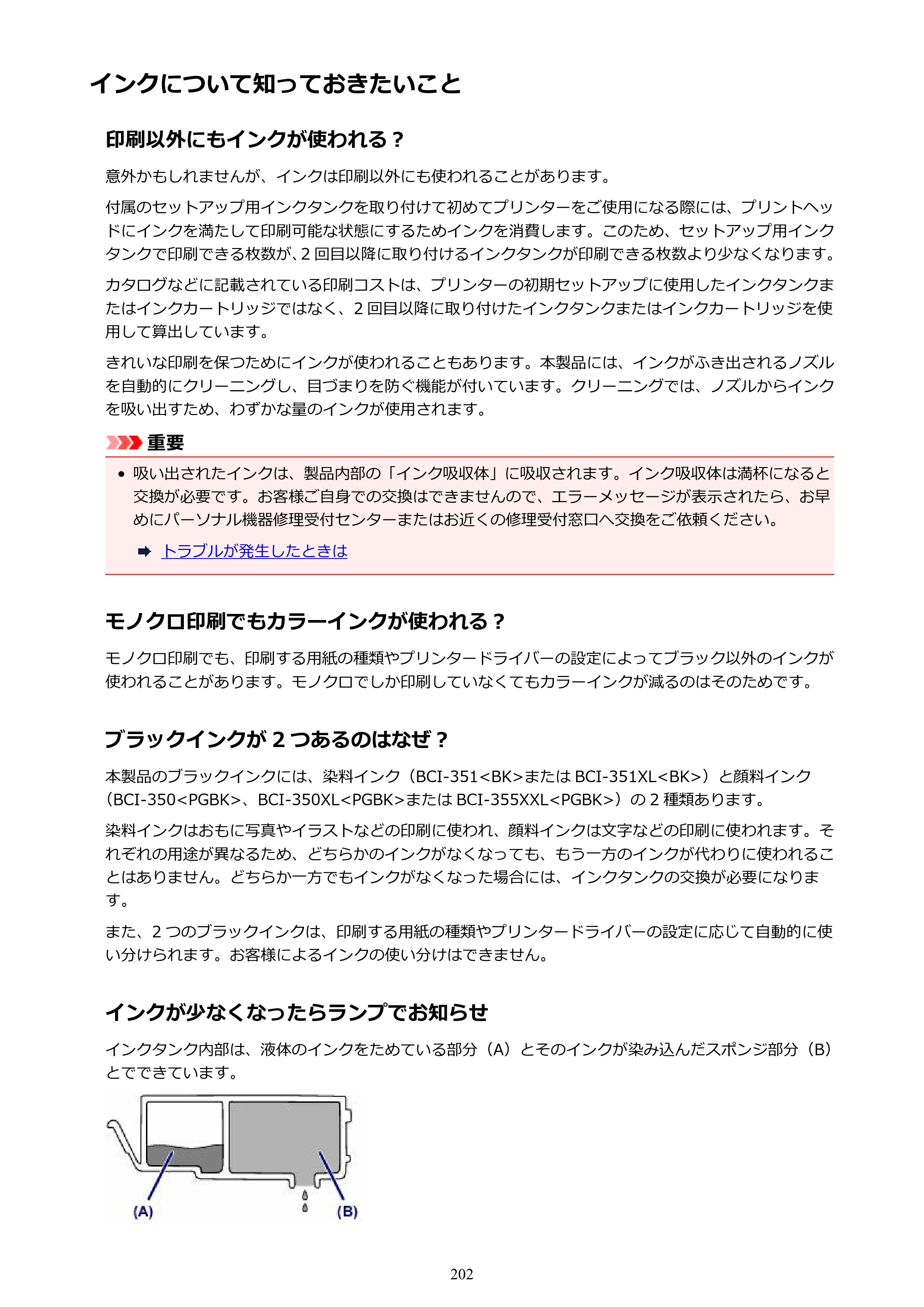 キヤノン PIXUS iX6830 iX6830 （PDF） オンラインマニュアル - 取扱説明書 - （Windows） 2026年5月21日更新（PDF：6.7MB） — インクについて知っておきたいこと — 原本ページ — 202ページ