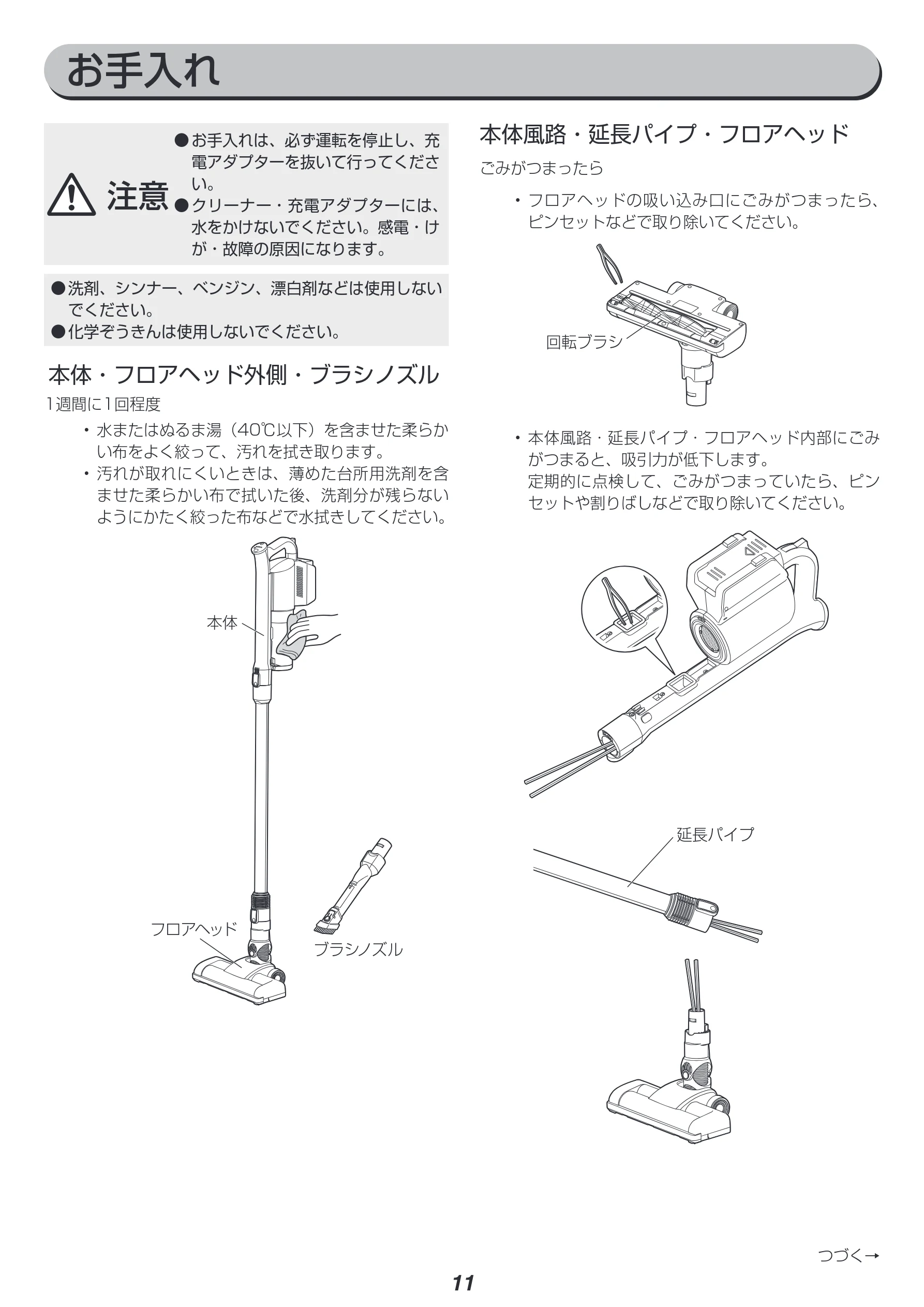 アイリスオーヤマ SCD-143P-HA 取扱説明書 — お手入れ — 図版 11-1 — 11ページ