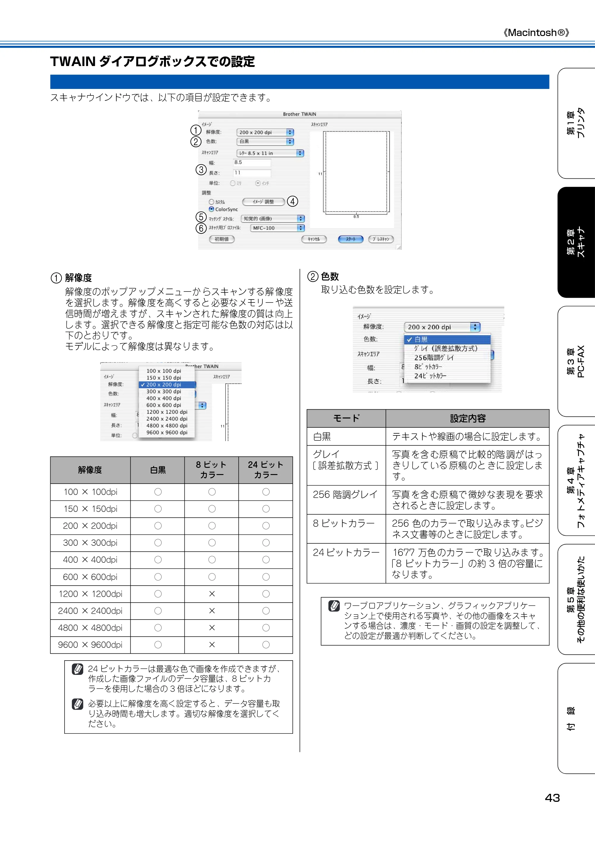 ブラザー MFC-150CL / MFC-150CLW ユーザーズガイド ～パソコン活用編～ — TWAINダイアログボックスでの設定 — 原本ページ — 44ページ