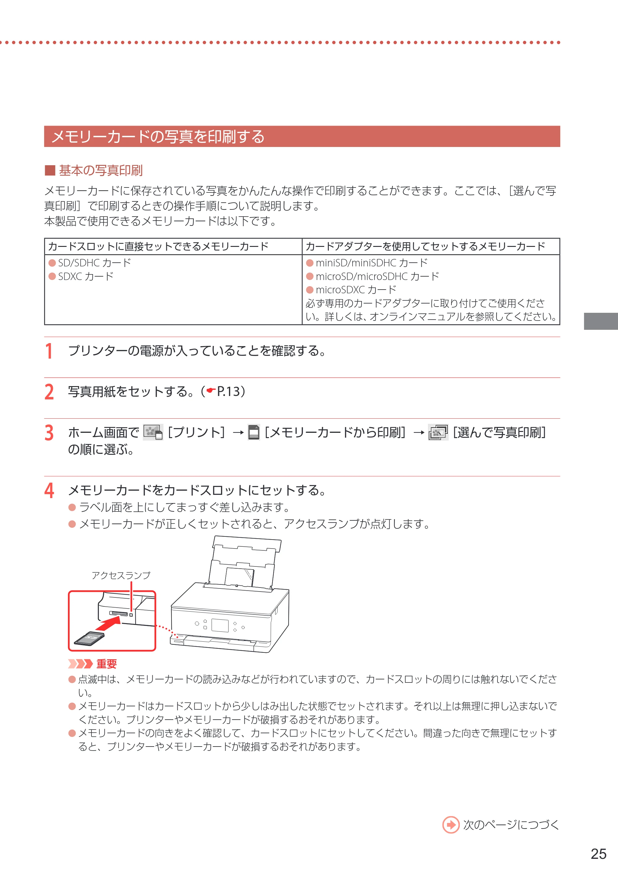 キヤノン PIXUS XK110 PIXUS XK110 設置・基本操作マニュアル 2026年9月17日更新（PDF：7.0MB） — メモリーカードの写真を印刷する — 原本ページ — 27ページ