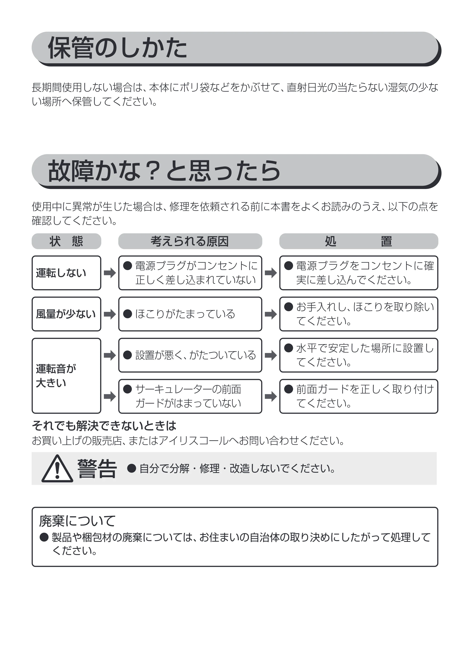 アイリスオーヤマ KCF-MKM151N 取扱説明書 — 保管のしかた — 原本ページ — 9ページ