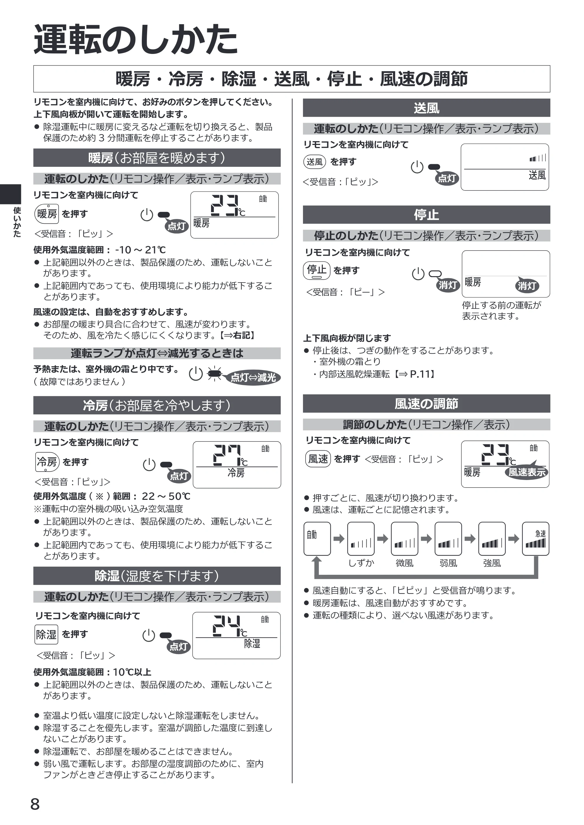 日立 RAS-BJ2226S / RAS-BJ2526S / RAS-BJ2826S 取扱説明書 — 運転のしかた — 原本ページ — 8ページ