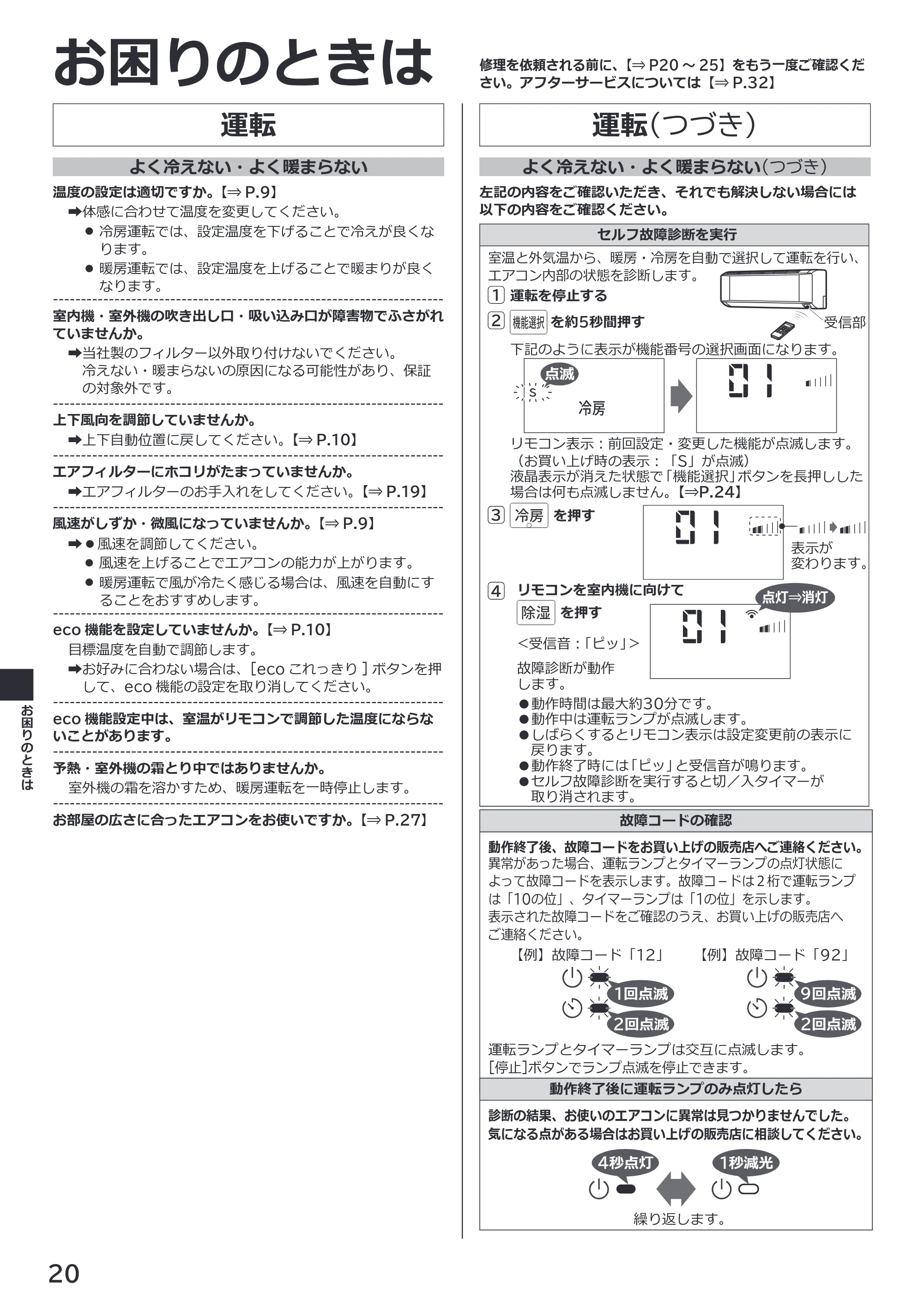 日立 RAS-ER2226S / RAS-ER2526S / RAS-ER2826S 取扱説明書 — お困りのときは — 原本ページ — 20ページ