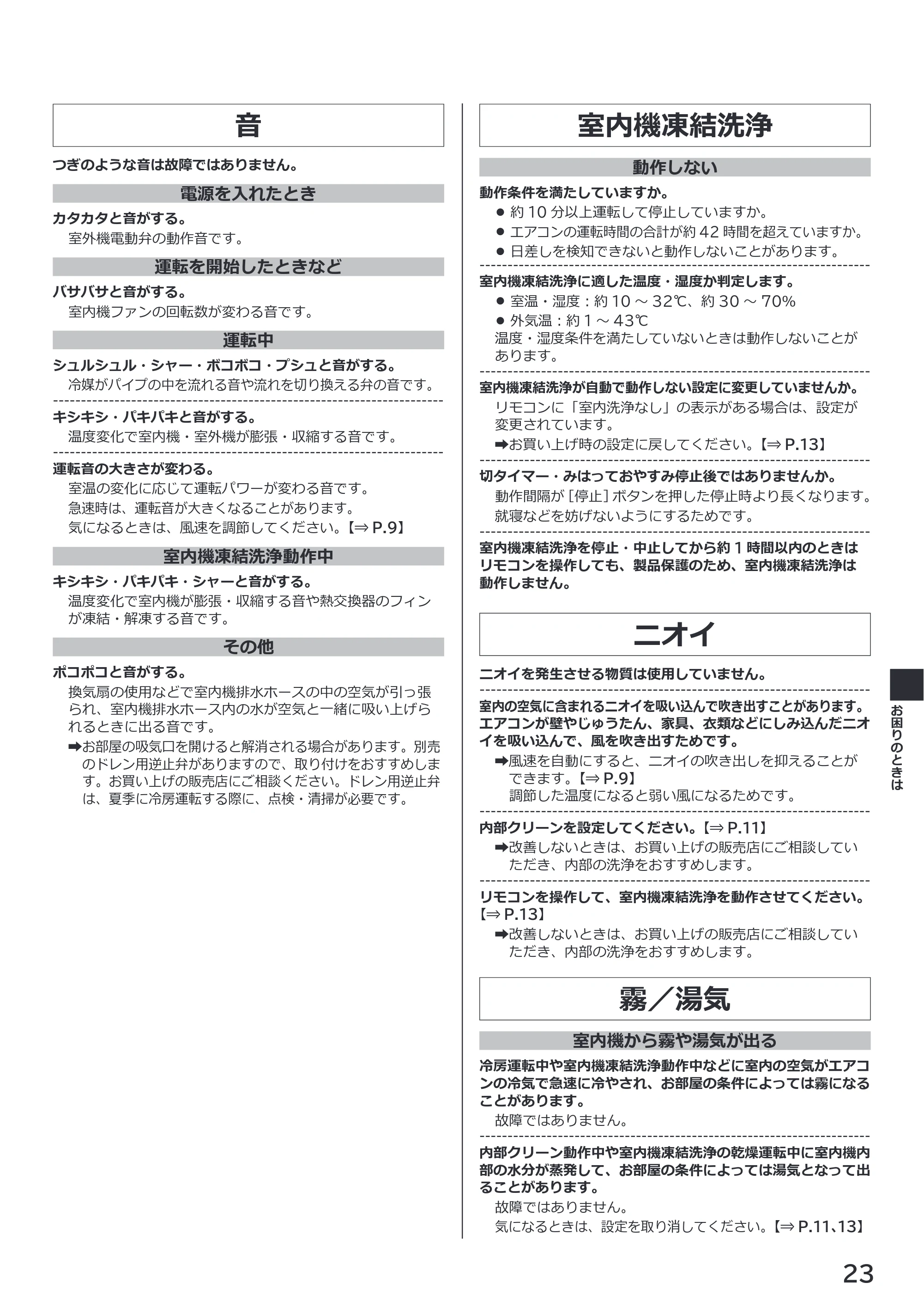 日立 RAS-ER2226S / RAS-ER2526S / RAS-ER2826S 取扱説明書 — 音 — 原本ページ — 23ページ