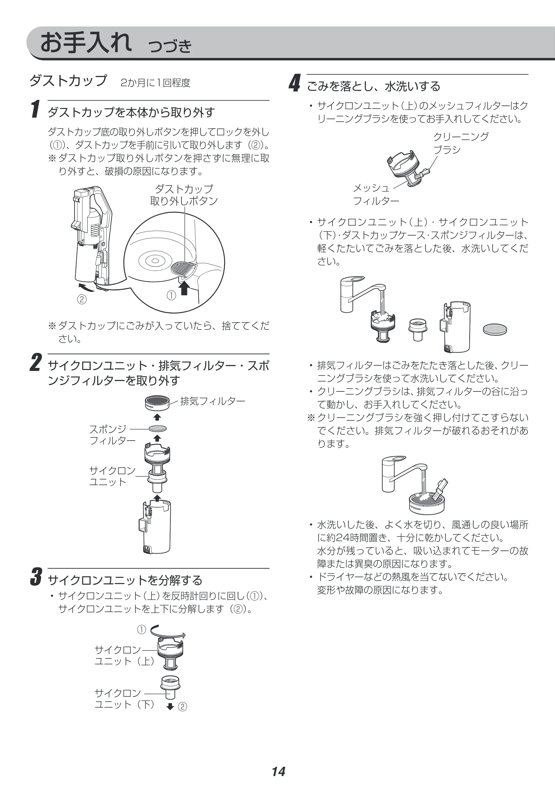 アイリスオーヤマ SCD-183P 取扱説明書 — お手入れ つづき — 図版 14-1 — 14ページ