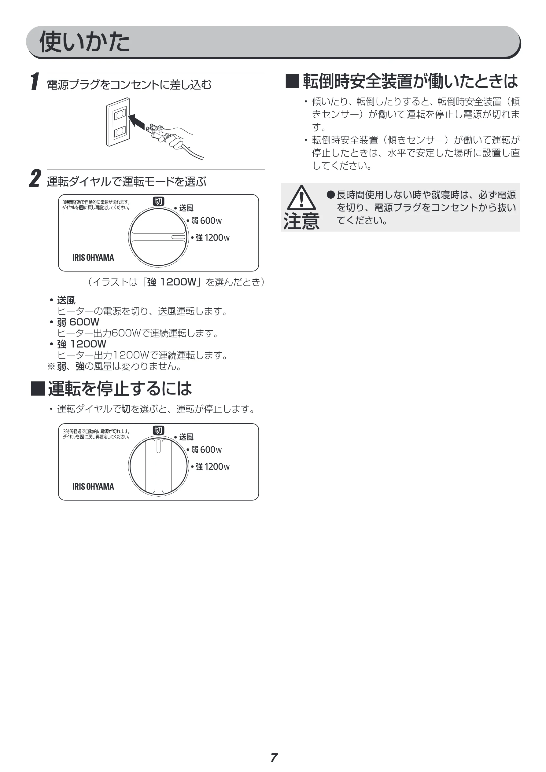 アイリスオーヤマ CH-127D 取扱説明書 — 使いかた — 図版 7-1 — 7ページ