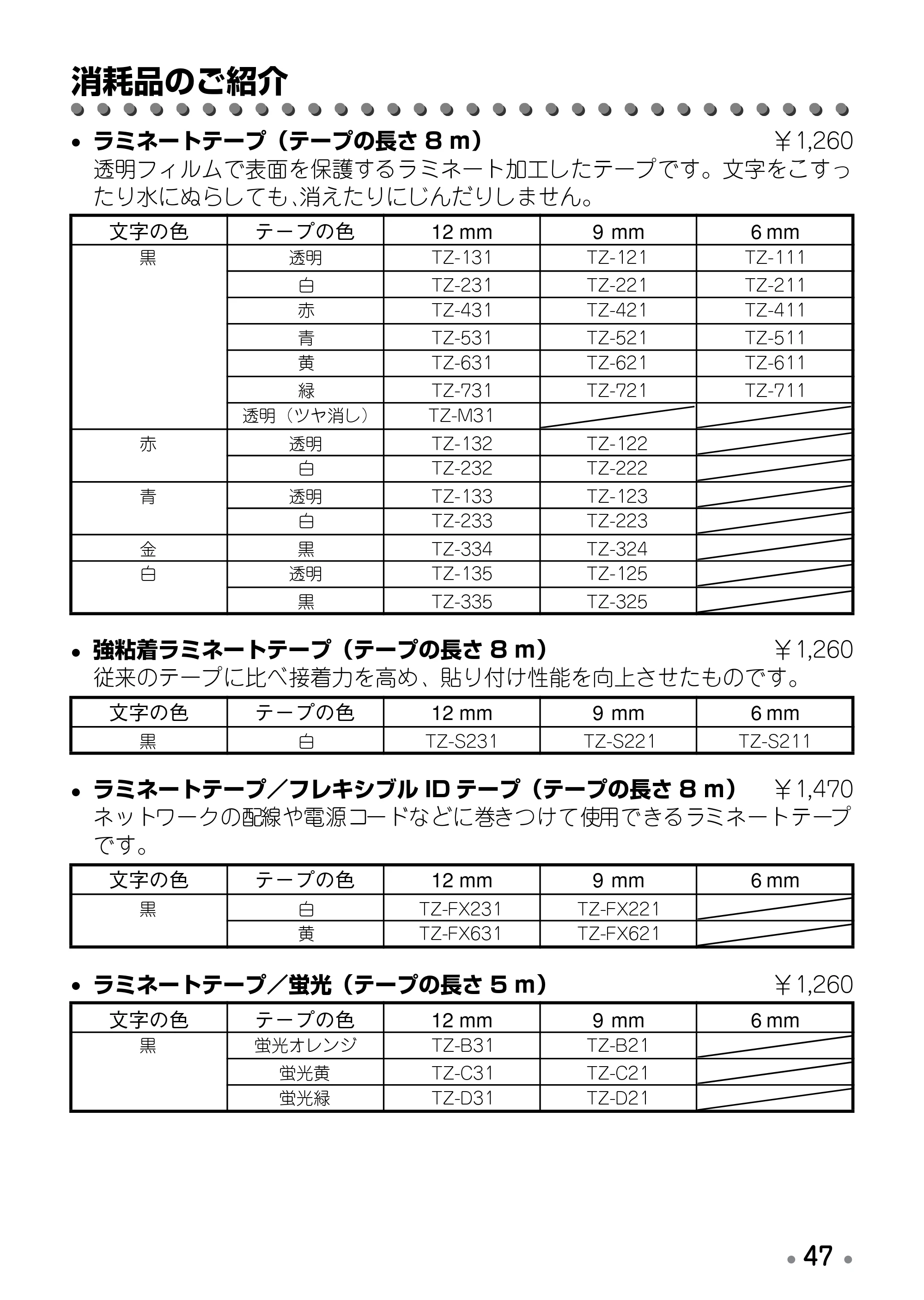 ブラザー PT-170 取扱説明書 ドラえもん版 — 消耗品のご紹介 — 原本ページ — 49ページ