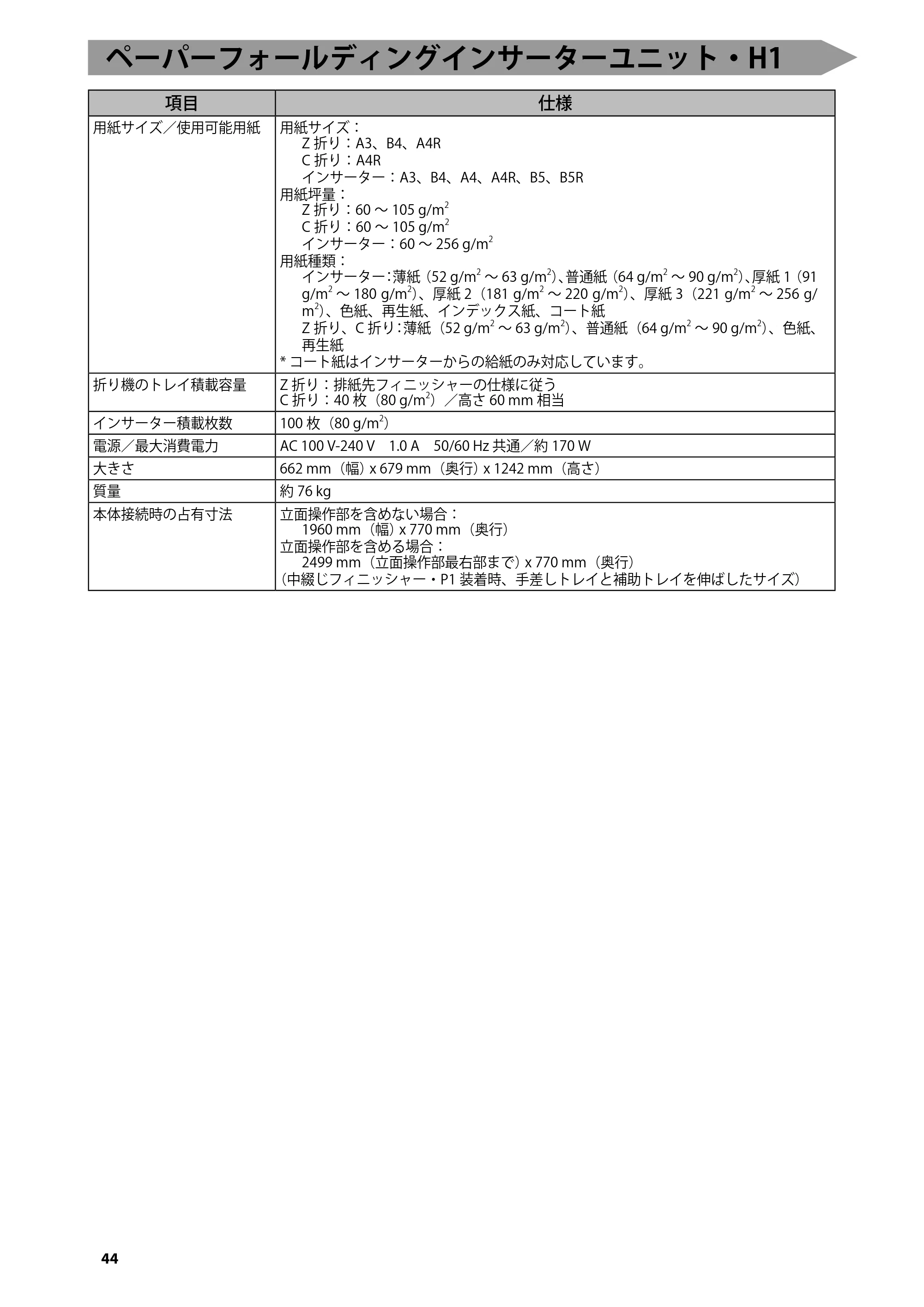 キヤノン imageRUNNER ADVANCE 6275/6265/6265-R/6255 はじめにお読みください 2015年1月22日更新（PDF：2.59MB） — ペーパーフォールディングインサーターユニット・H1 — 原本ページ — 46ページ