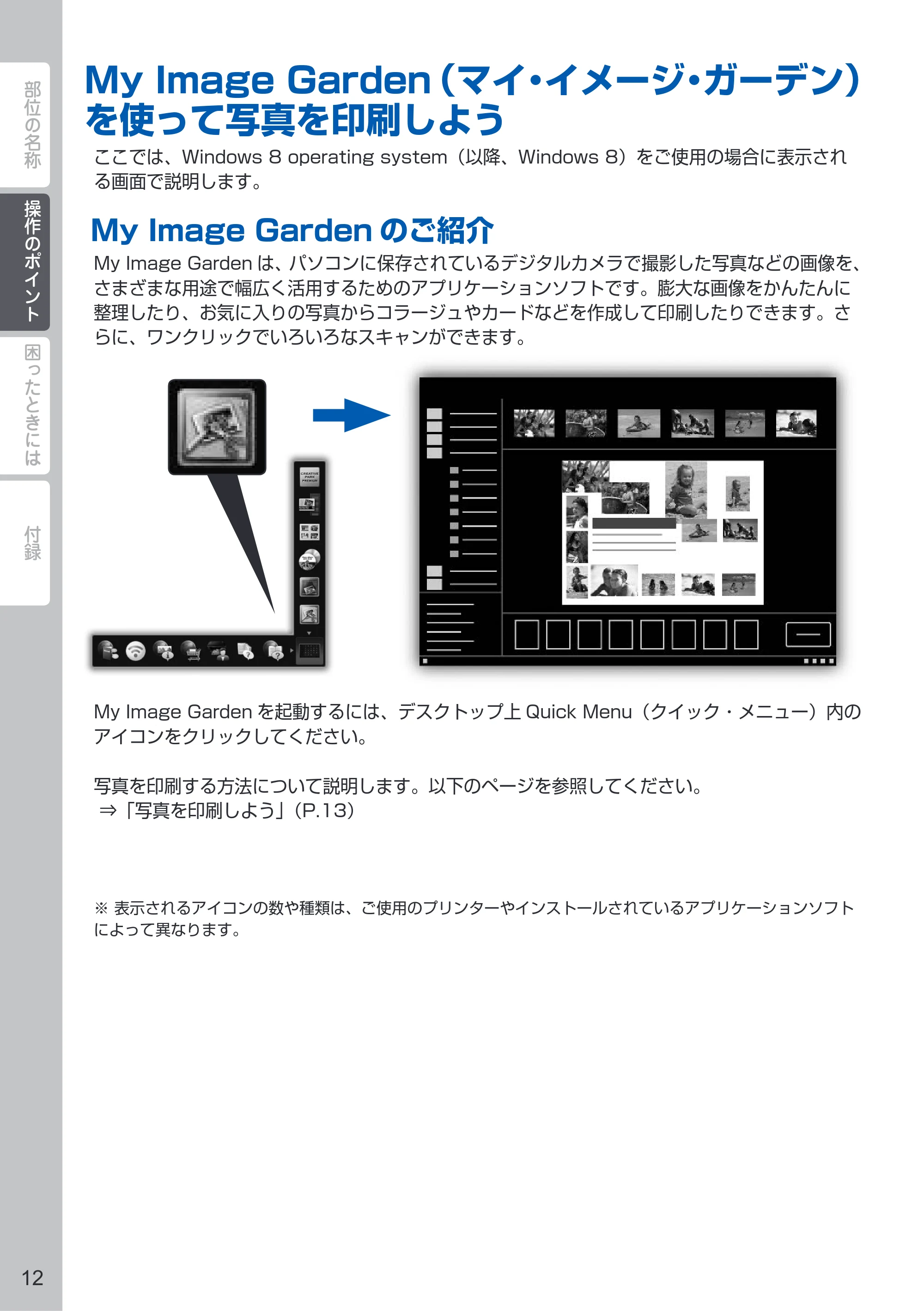 キヤノン PIXUS MG5630 PIXUS 早わかり(PDF:3.06MB) — My Image Garden(マイ・イメージ・ガーデン)を使って写真を印刷しよう — 原本ページ — 14ページ