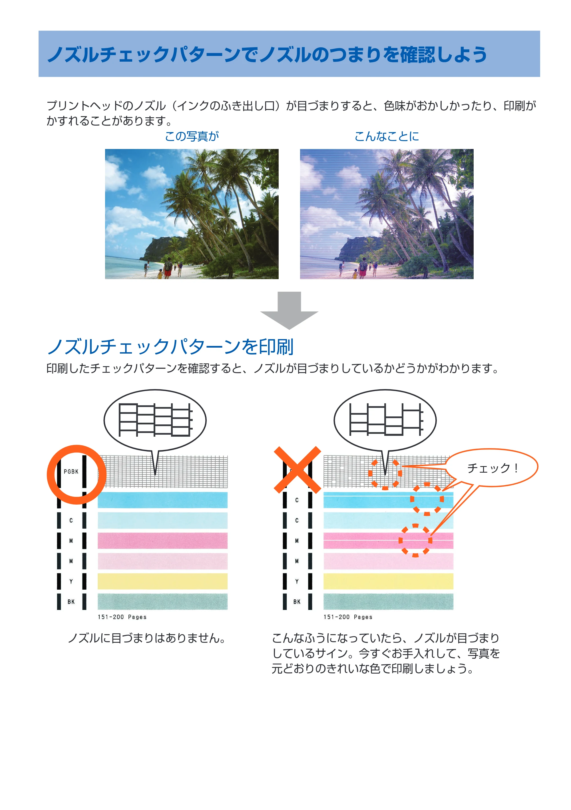キヤノン PIXUS MG5630 PIXUS 早わかり（PDF：3.06MB） — ノズルチェックパターンでノズルのつまりを確認しよう — 原本ページ — 33ページ